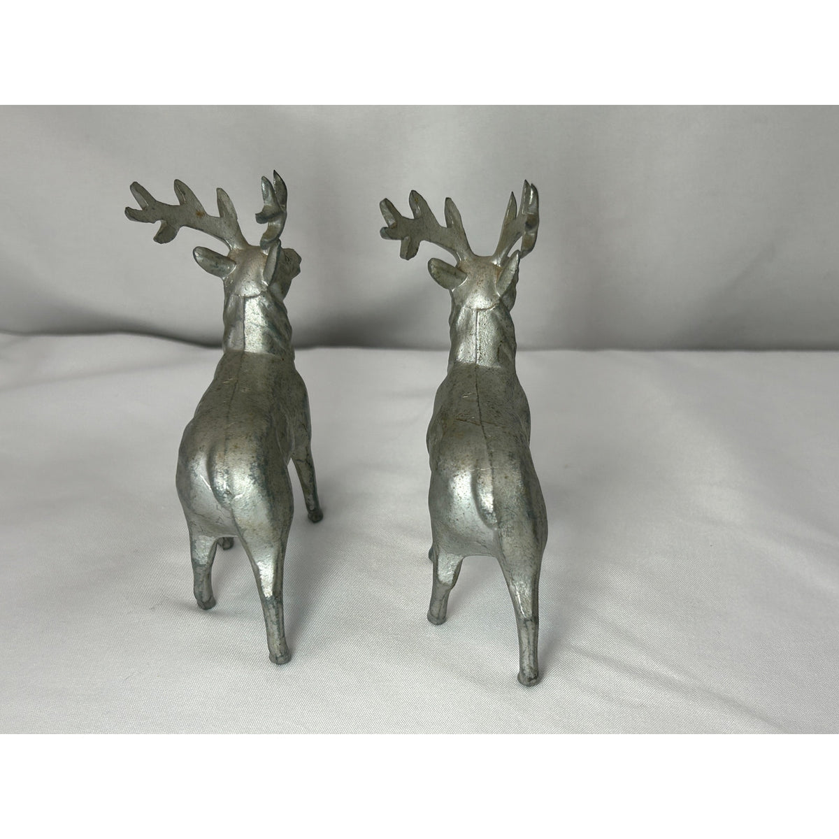 Vintage Cast Metal Reindeer Stag Figurines Pair Silver Christmas Deer 4.5"