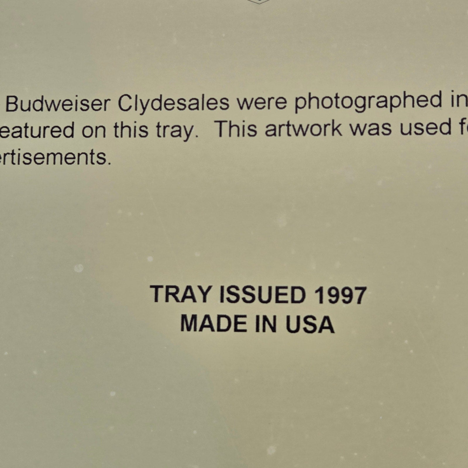 Budweiser Clydesdales Serving Tray 1997 Anheuser Busch USA Vintage Barware