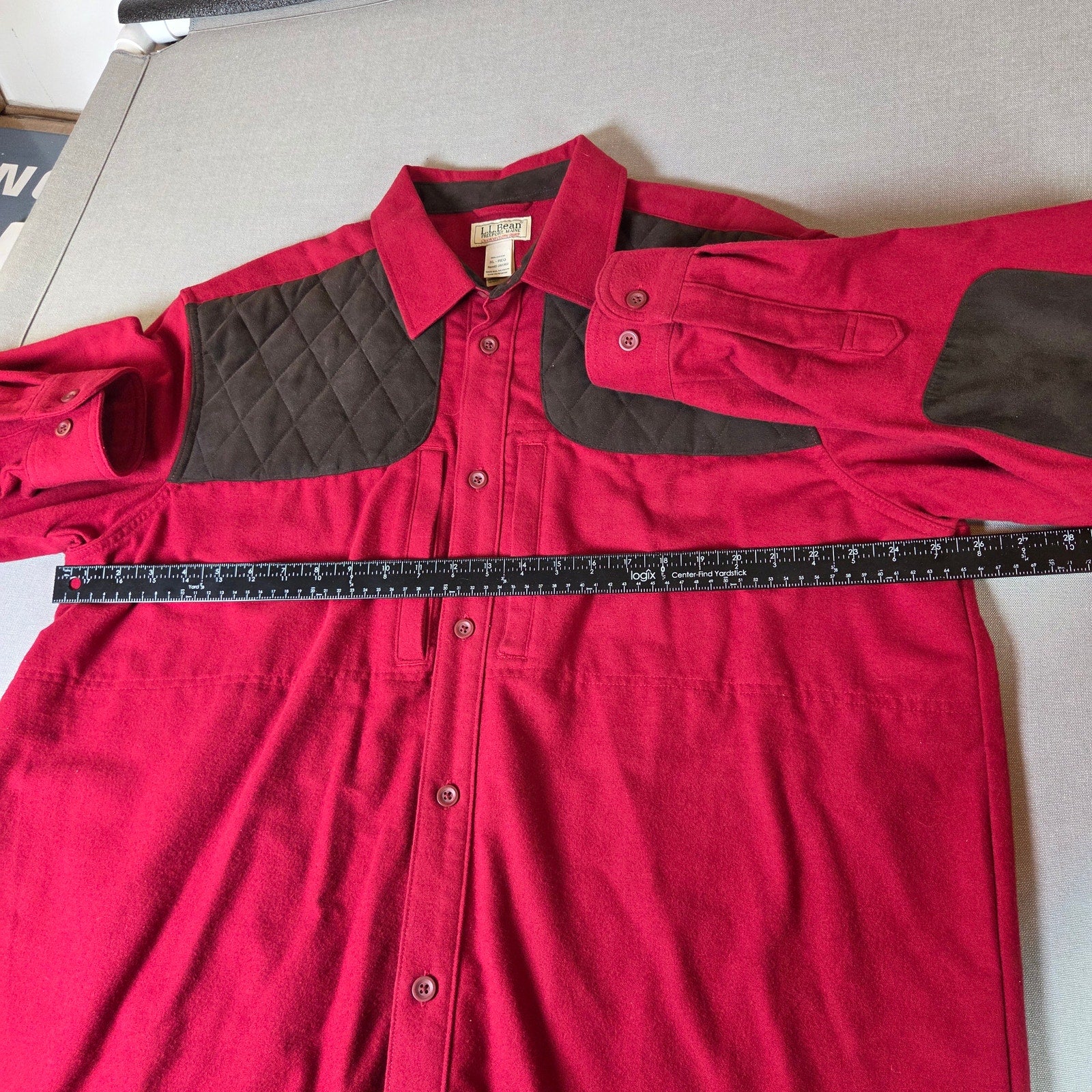 L.L.Bean Chamois Cloth Shirt Mens XL Elbow Patches Quilted Shoulders Vintage