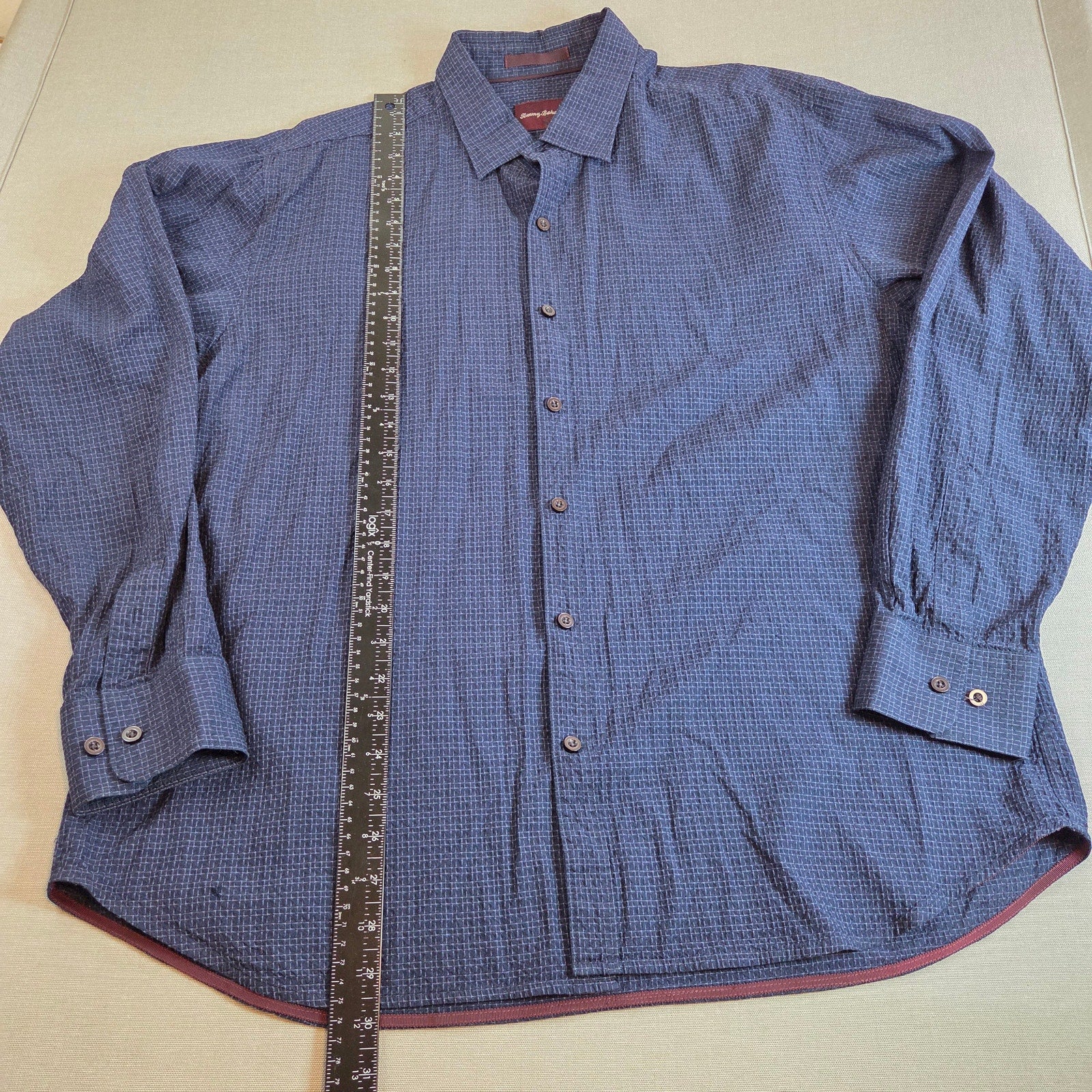 Tommy Bahama Blue Silk Cotton Shirt XL Textured Button Down Long Sleeve