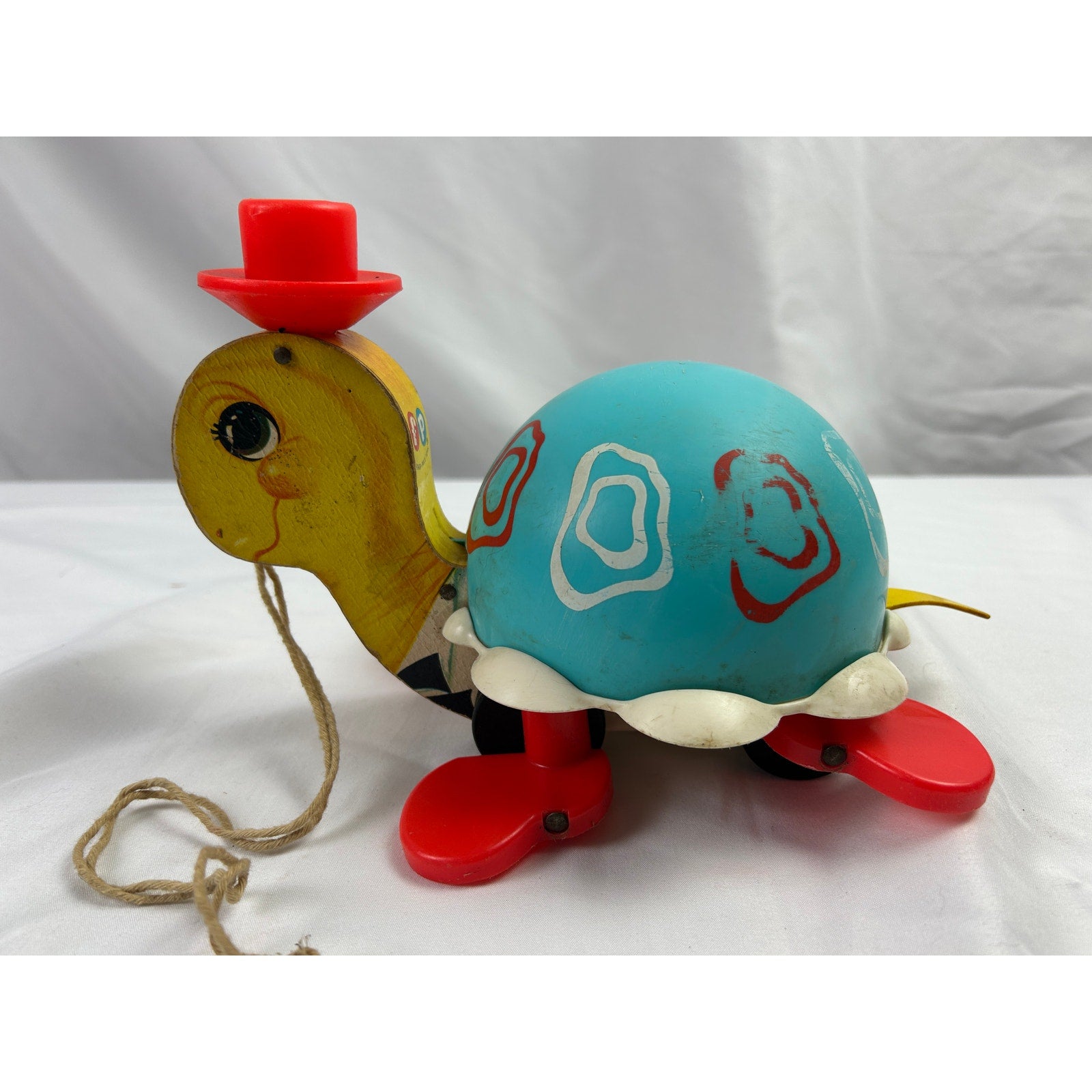Vintage Fisher Price Turtle Pull Toy 773 1962 Top Hat Wooden Toy