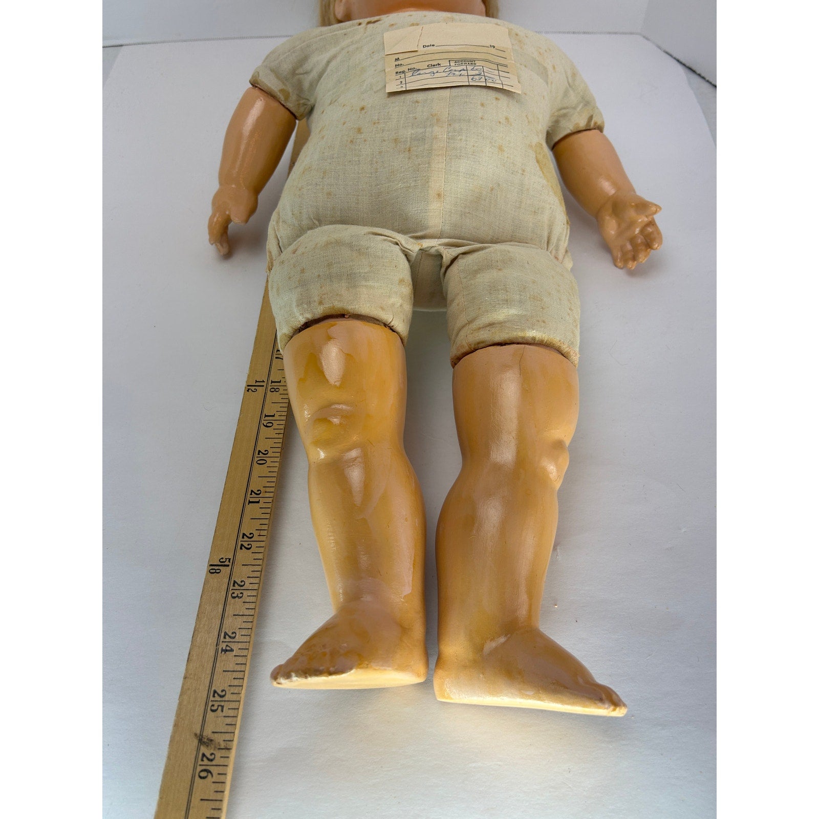 Unmarked 29" Composition Baby Doll c.1915–20s, Sleep Eyes, Human Hair Wig
