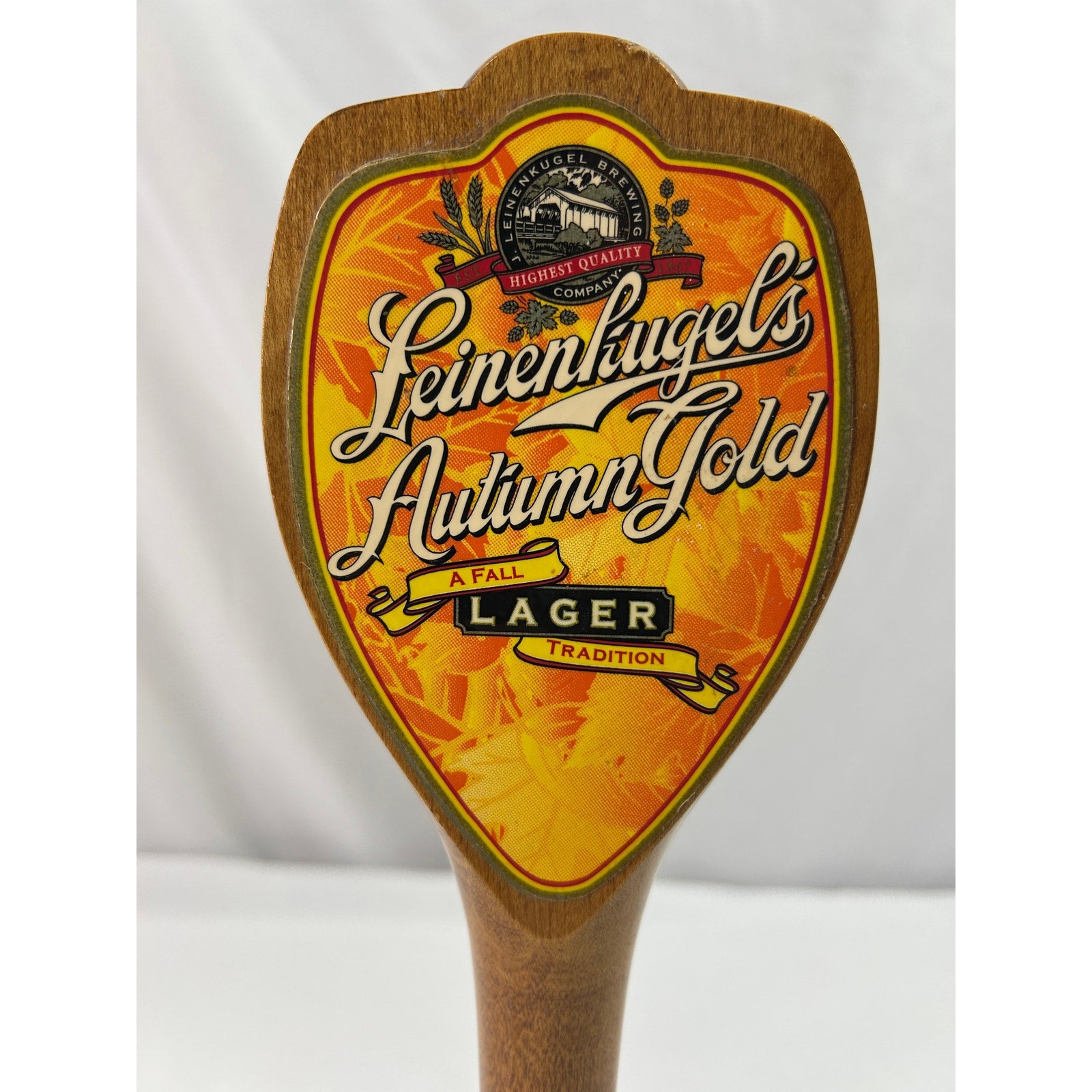 Leinenkugels Autumn Gold Lager Wood Beer Tap Handle Vintage Wisconsin Breweriana