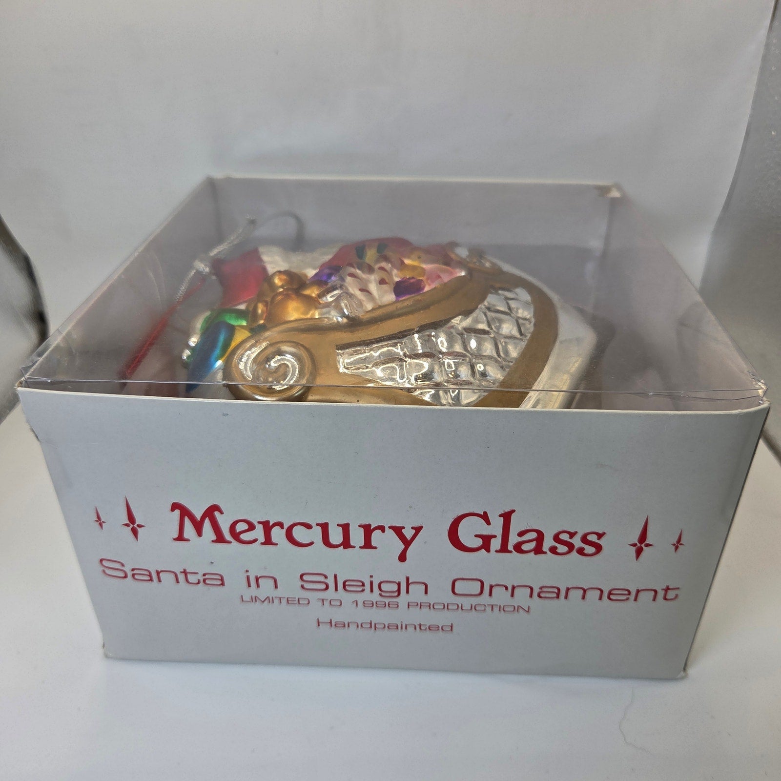Dept 56 Mercury Glass Santa in Sleigh Ornament 1996 Limited Handpainted w/Box