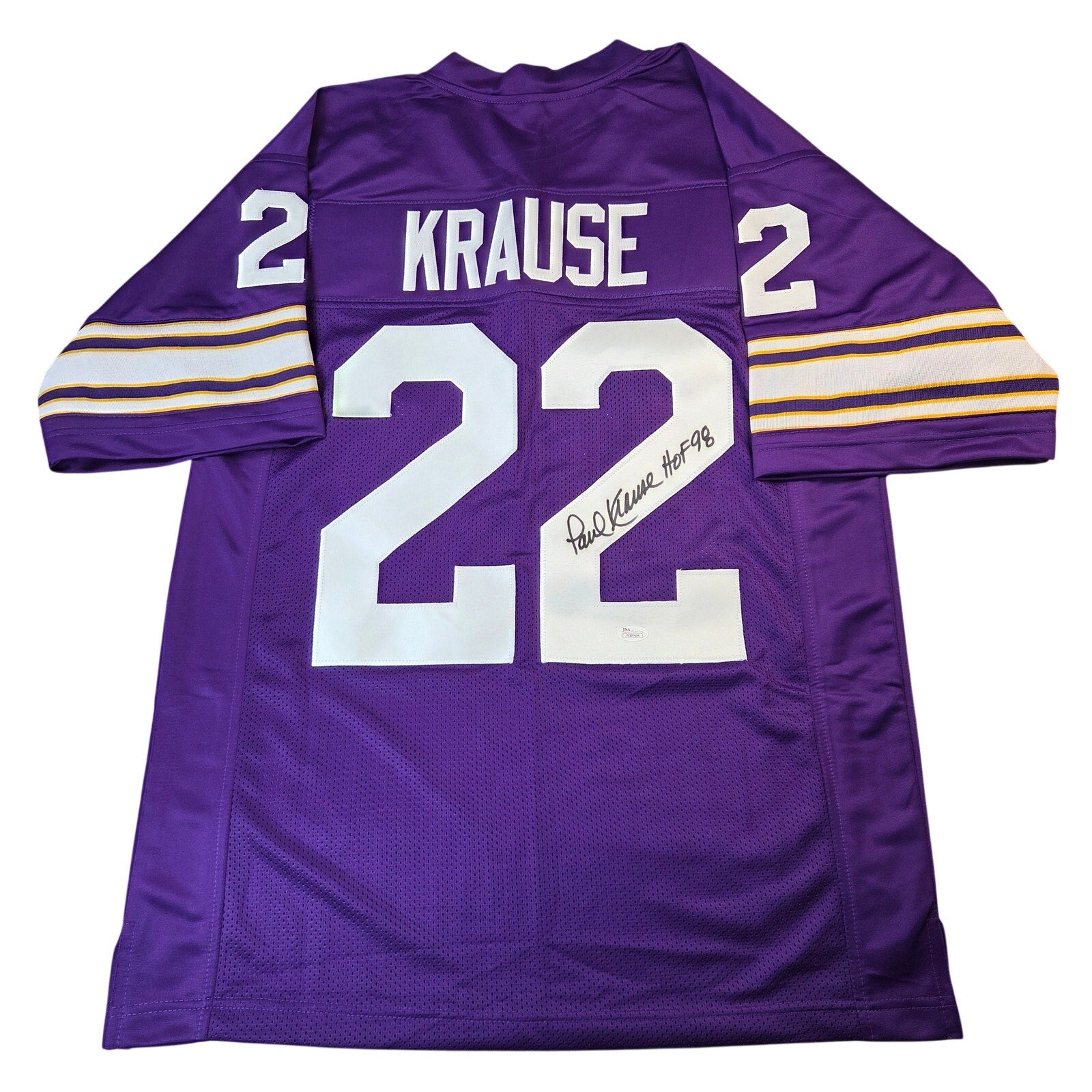 Paul Krause HOF 98 Signed Minnesota Vikings Custom Jersey XL JSA Witness