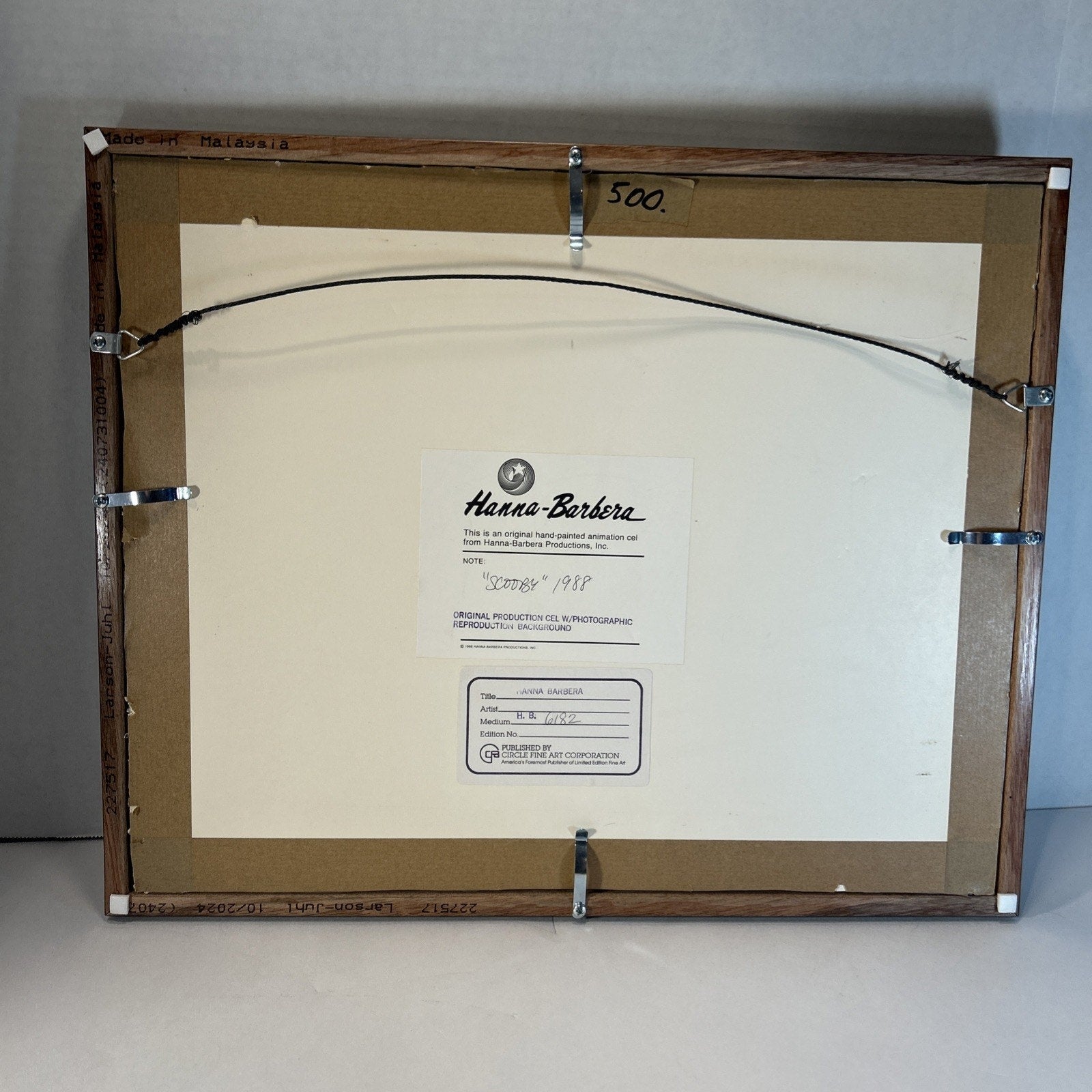 Scooby-Doo Animation Cel 1988 Hanna Barbera Signed Repro Cel w/ New Frame