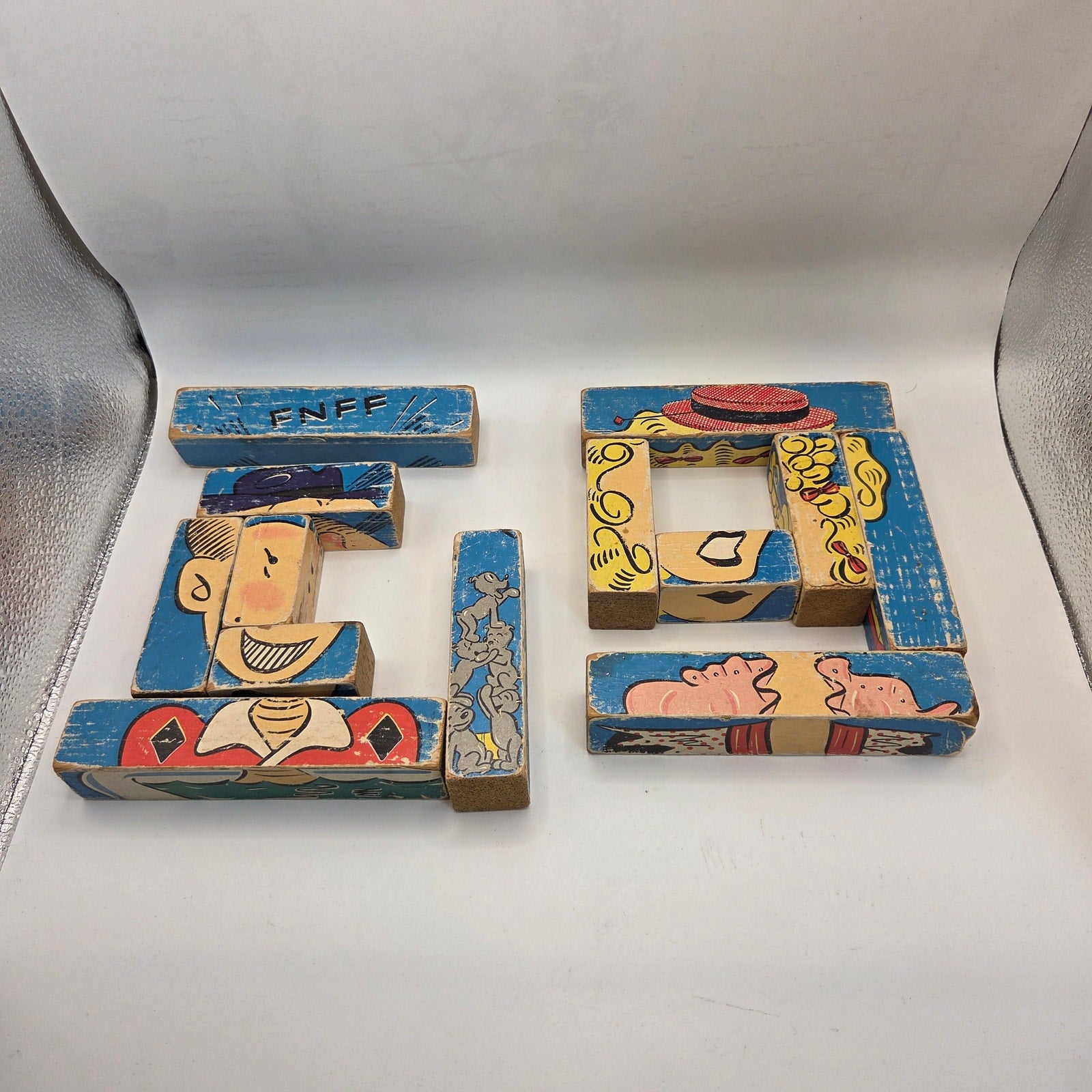 Vintage 1930s Dagwood & Blondie Wooden Comic Puzzle Blocks Lot of 13 Incomplete