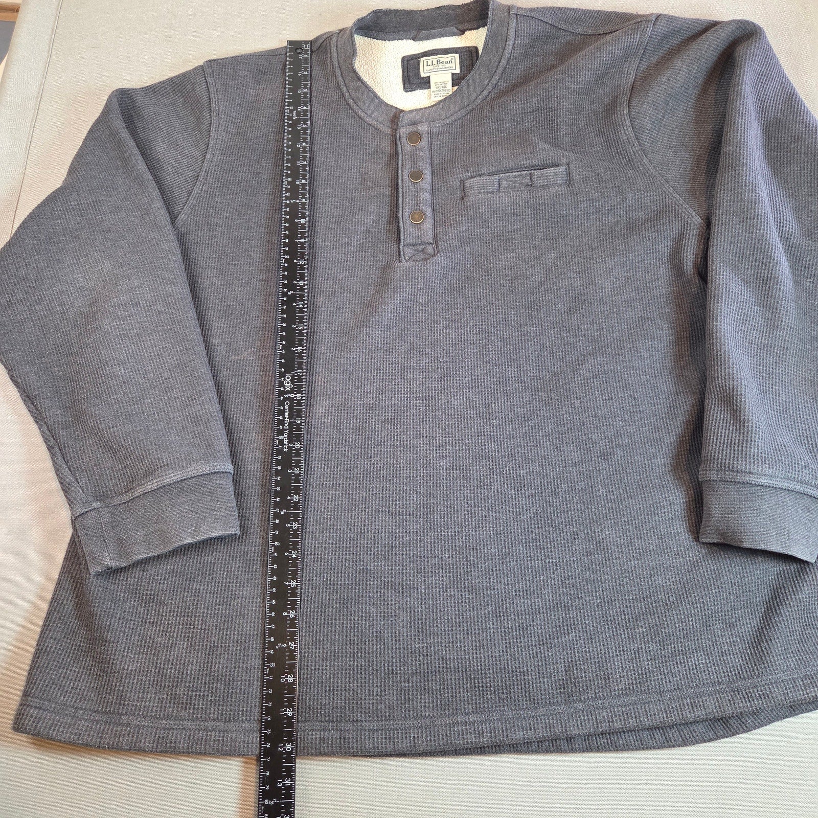 L.L.Bean Men’s XXL Waffle Knit Fleece Lined Henley Pullover Gray