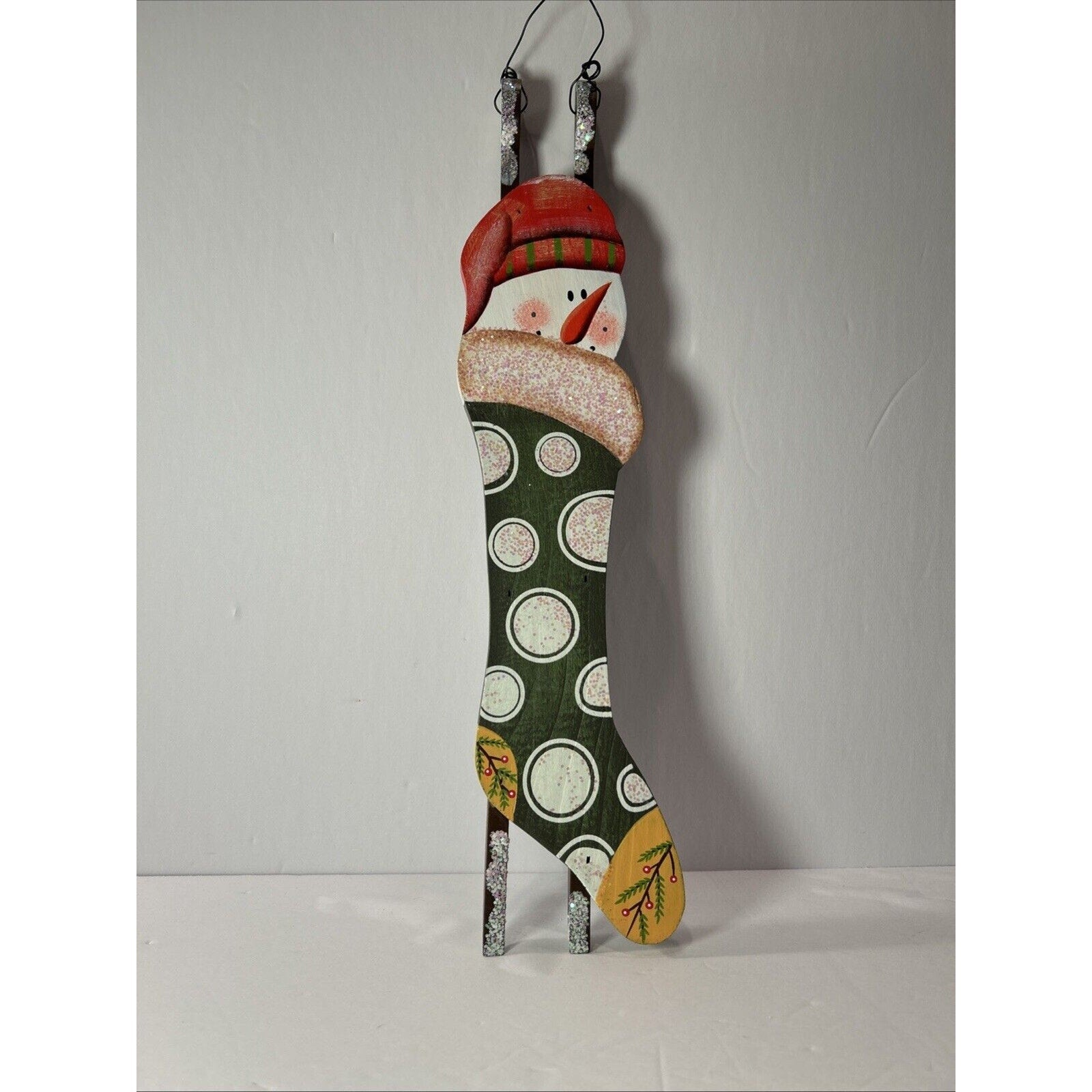 Wooden Christman Snowmen in Stocking Decorations
