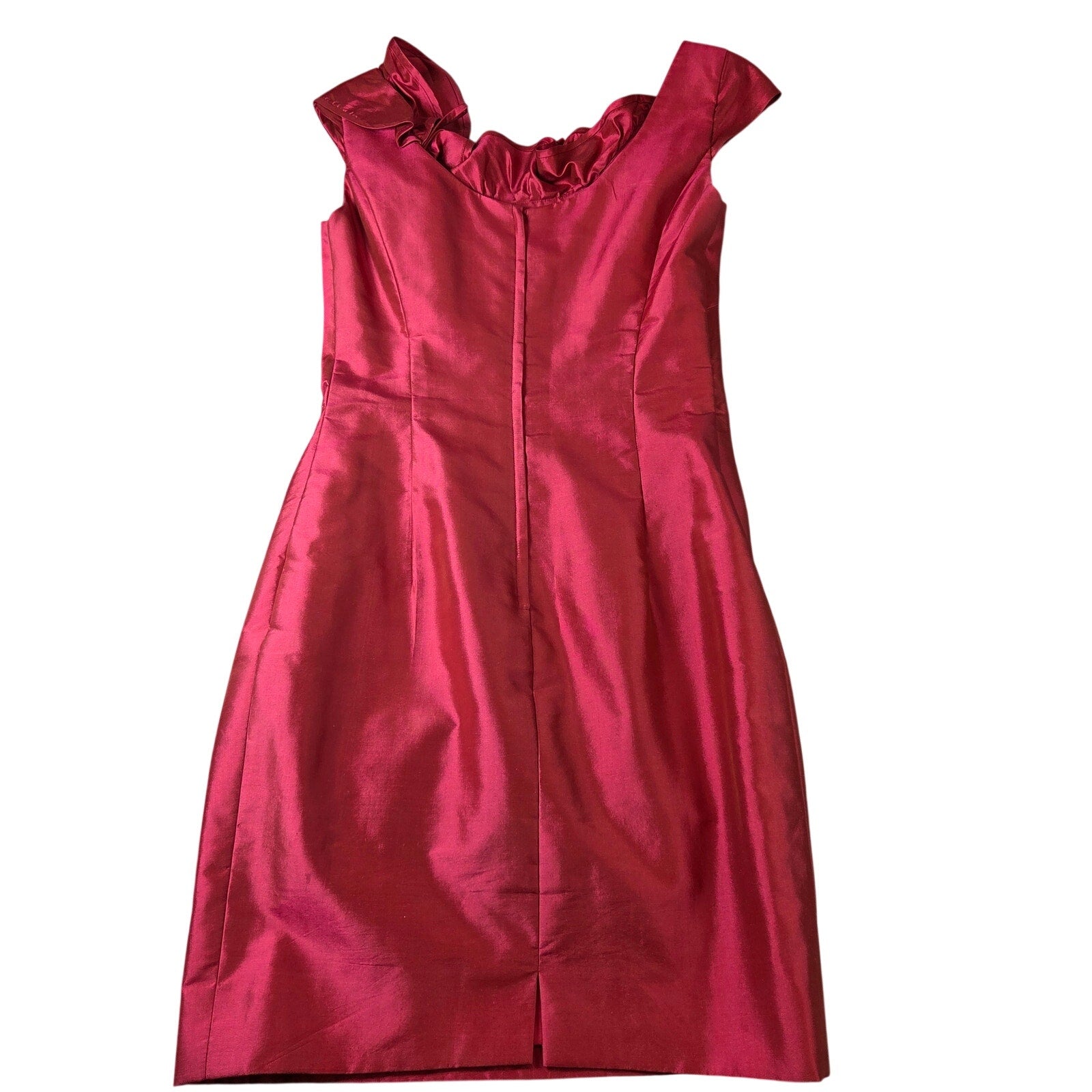 Marisa Baratelli Thai Silk One Shoulder Ruffle Cocktail Dress Red Size 4