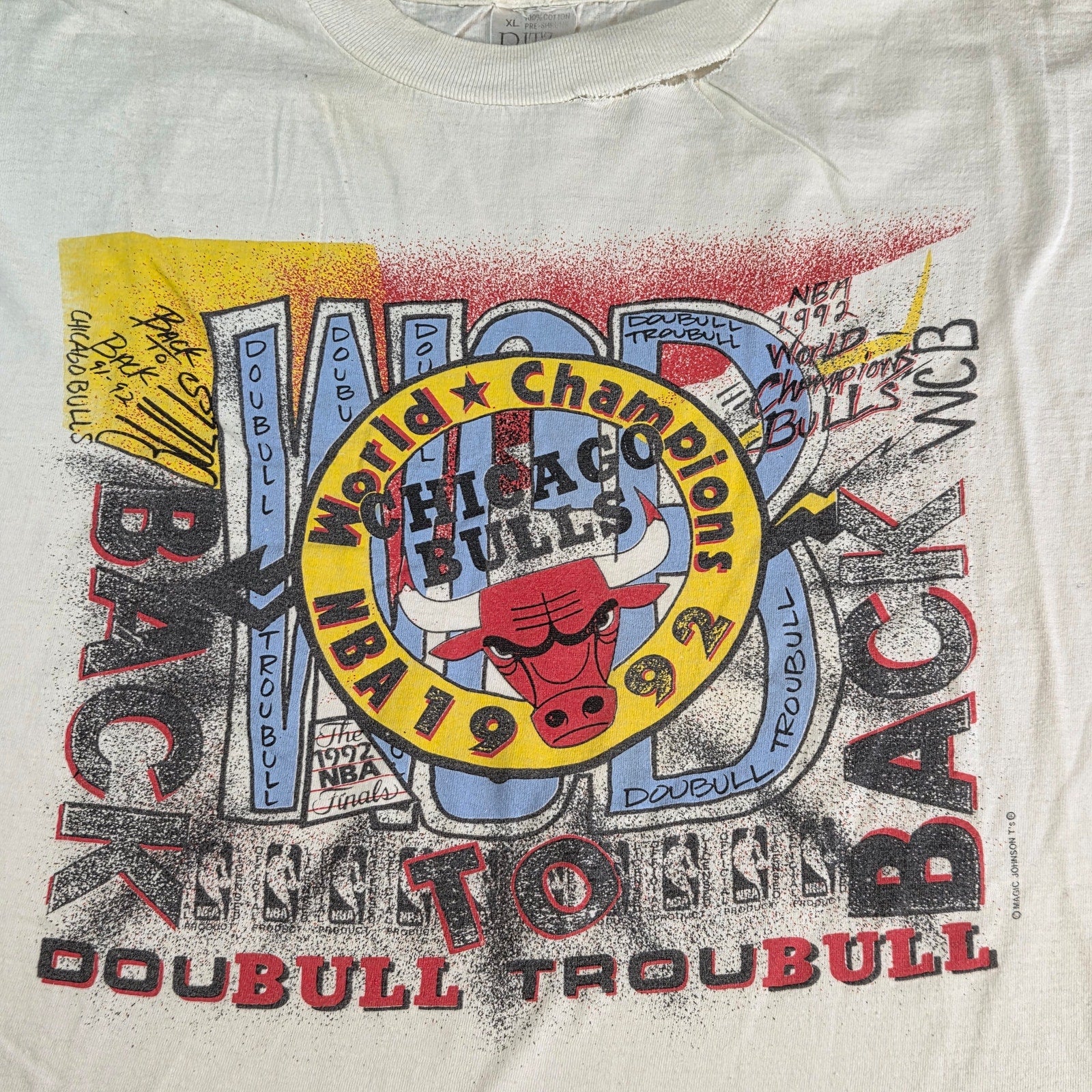 Vintage 1992 Chicago Bulls DouBull TrouBull Tee XL Ritz Magic Johnson T’s