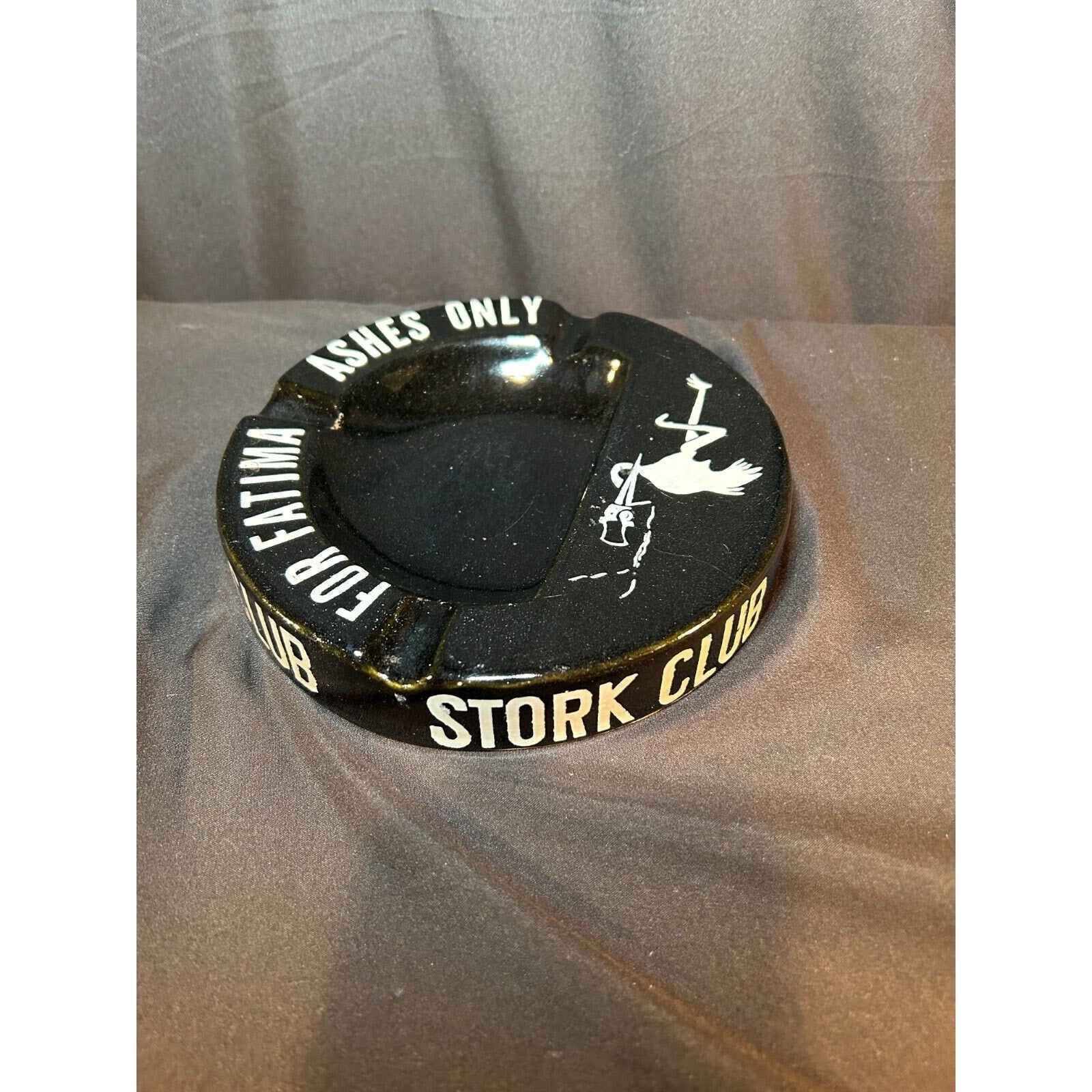 Stork Club Fatima Ashes Only Black Ceramic Ashtray Vintage NYC Nightclub Rare
