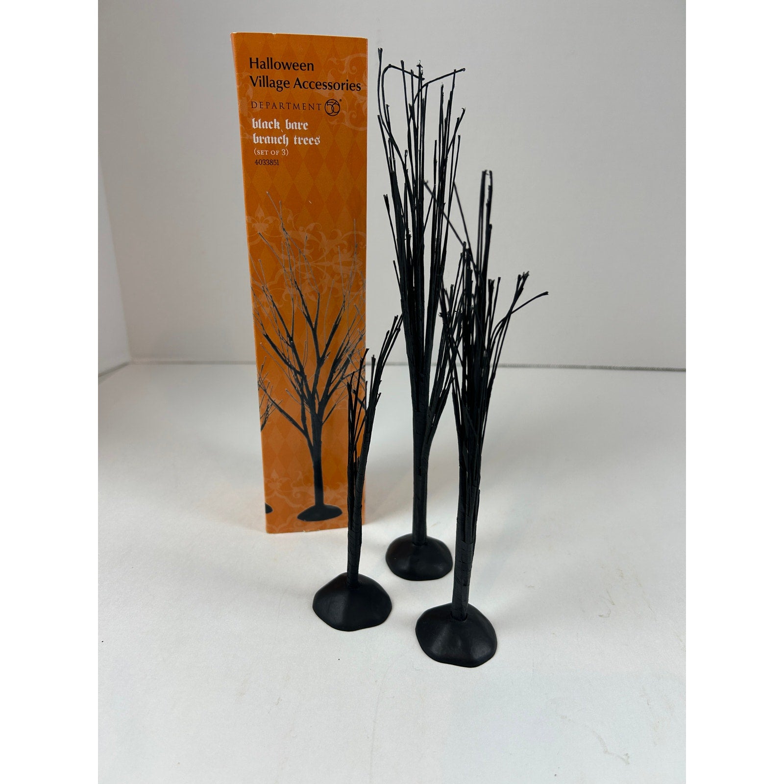Department 56 Black Bare Branch Trees Halloween Village Set of 3