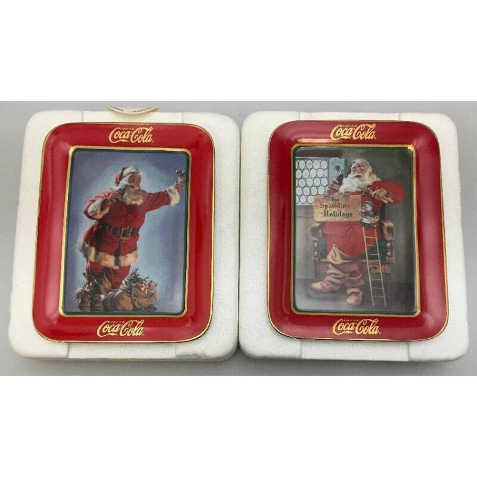 Franklin Mint Coca-Cola Santa Plates Lot 5 Vintage 1995-97 24K Trim w/ Cases