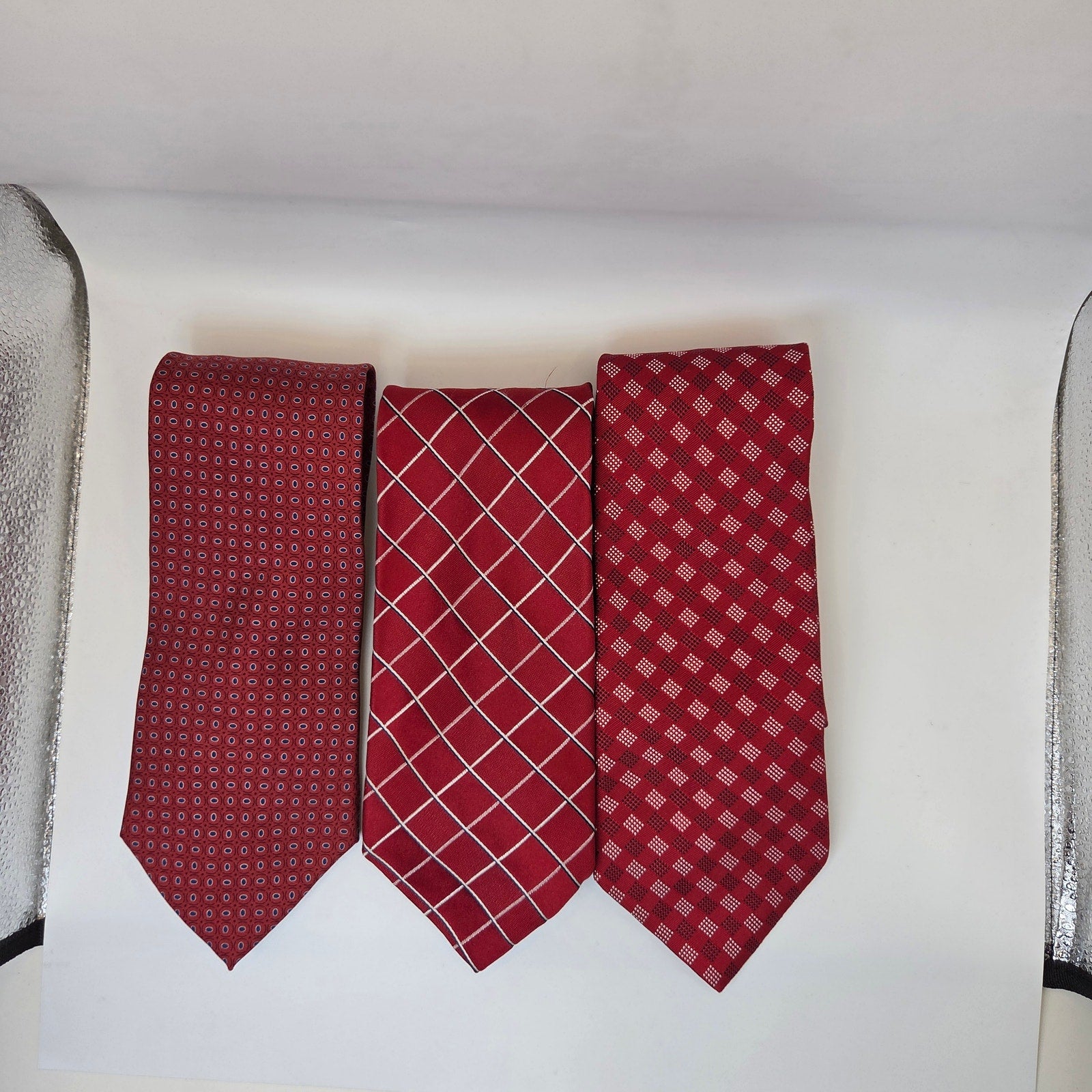 Tommy Hilfiger 3pc Silk Tie Lot Red Check Dot Classic Contrast Tips 58x3.75 USA