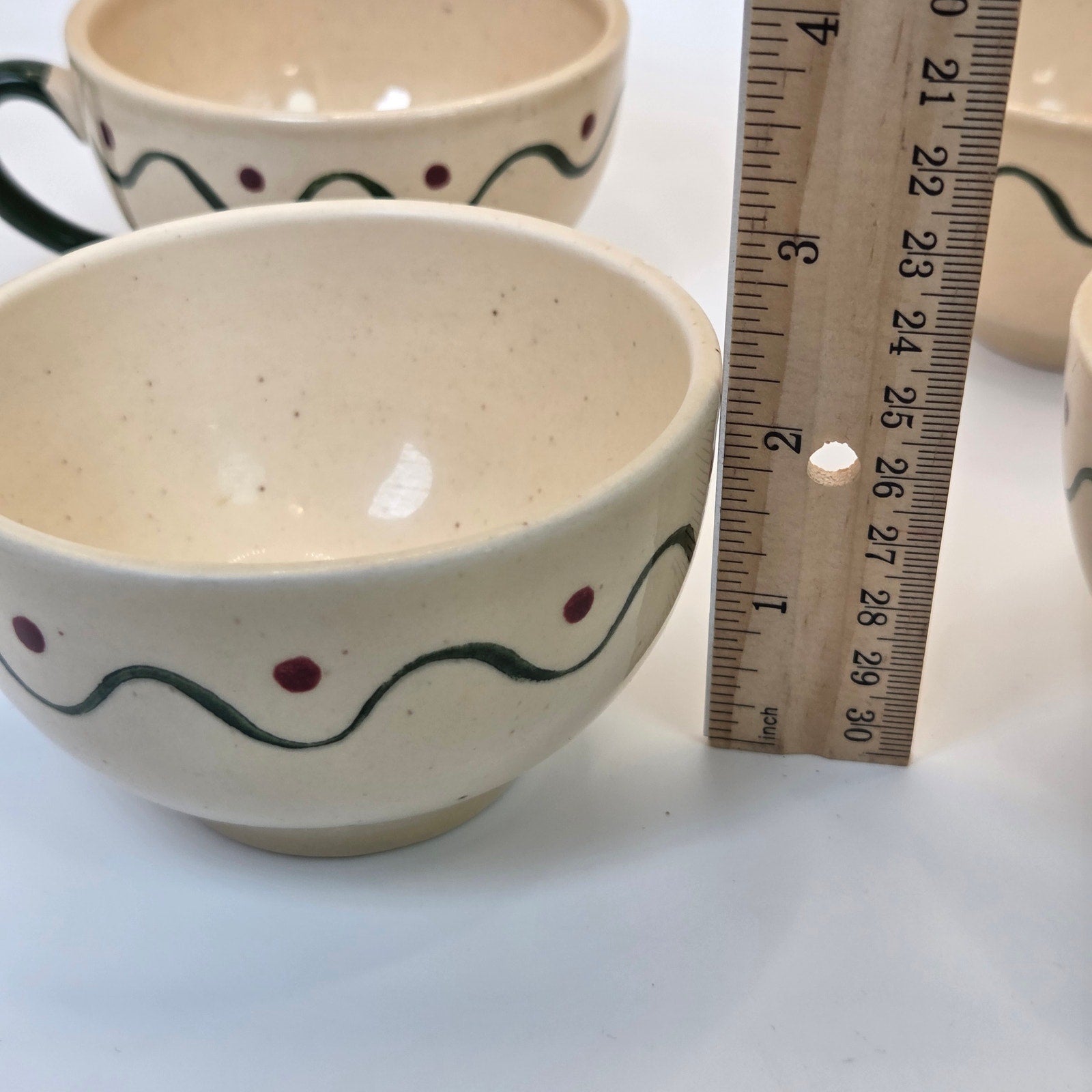 Vintage Metlox Poppytrail 4 Coffee Tea Cups California Pottery Set Green Handles