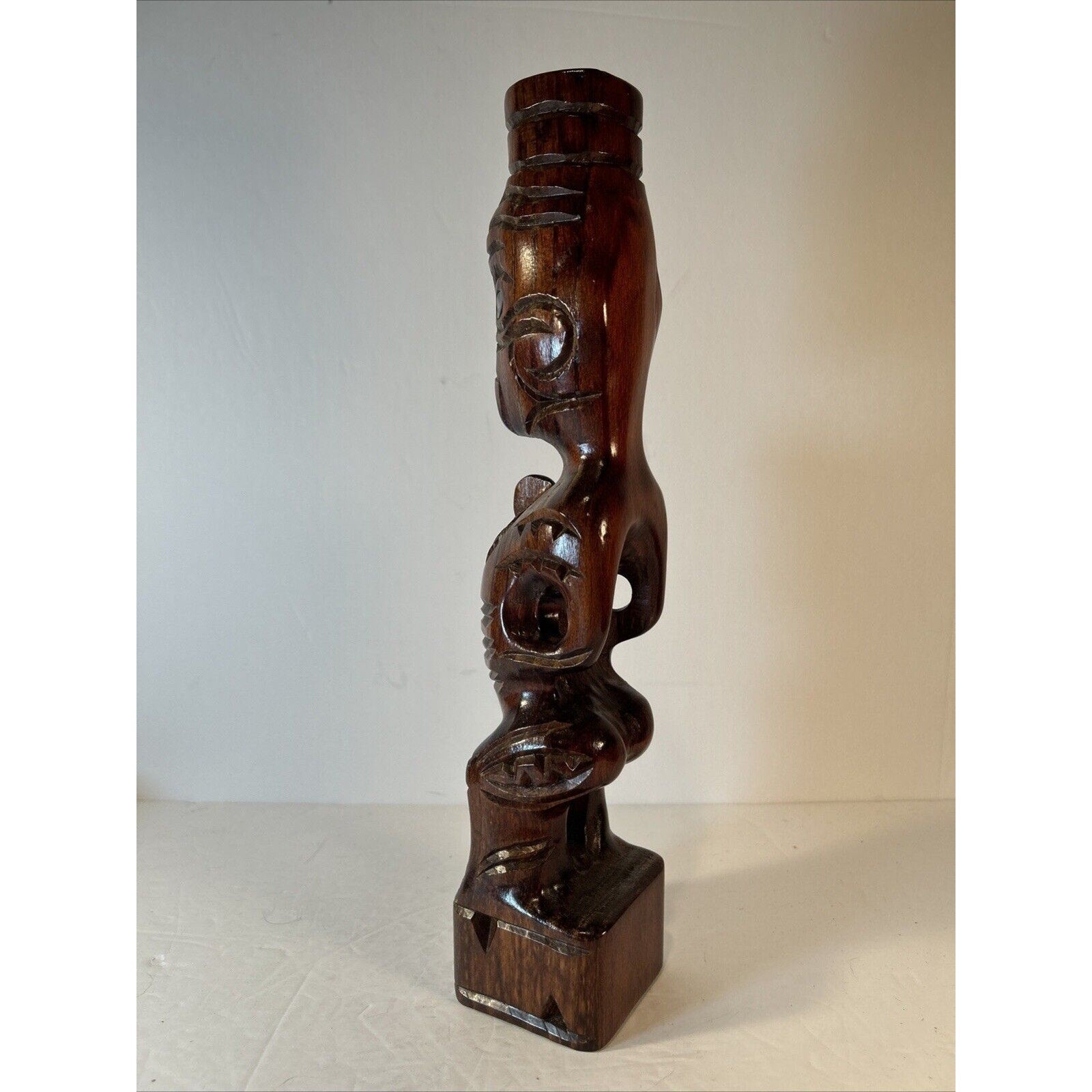 Vintage Māori Tiki Carving | 13.5-in Hand-Carved NZ Wood Statue Polynesian Art