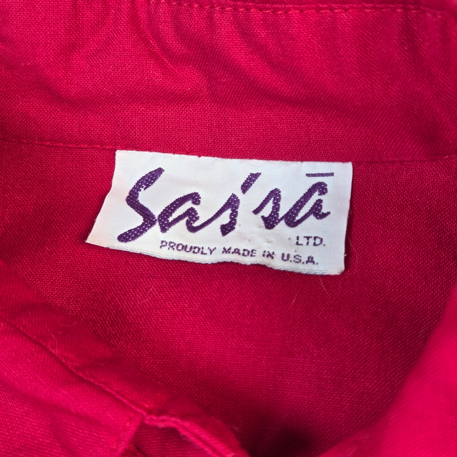 Sas'sa LTD Vintage Western Fringe Button Front Shirt USA Made Womens Red