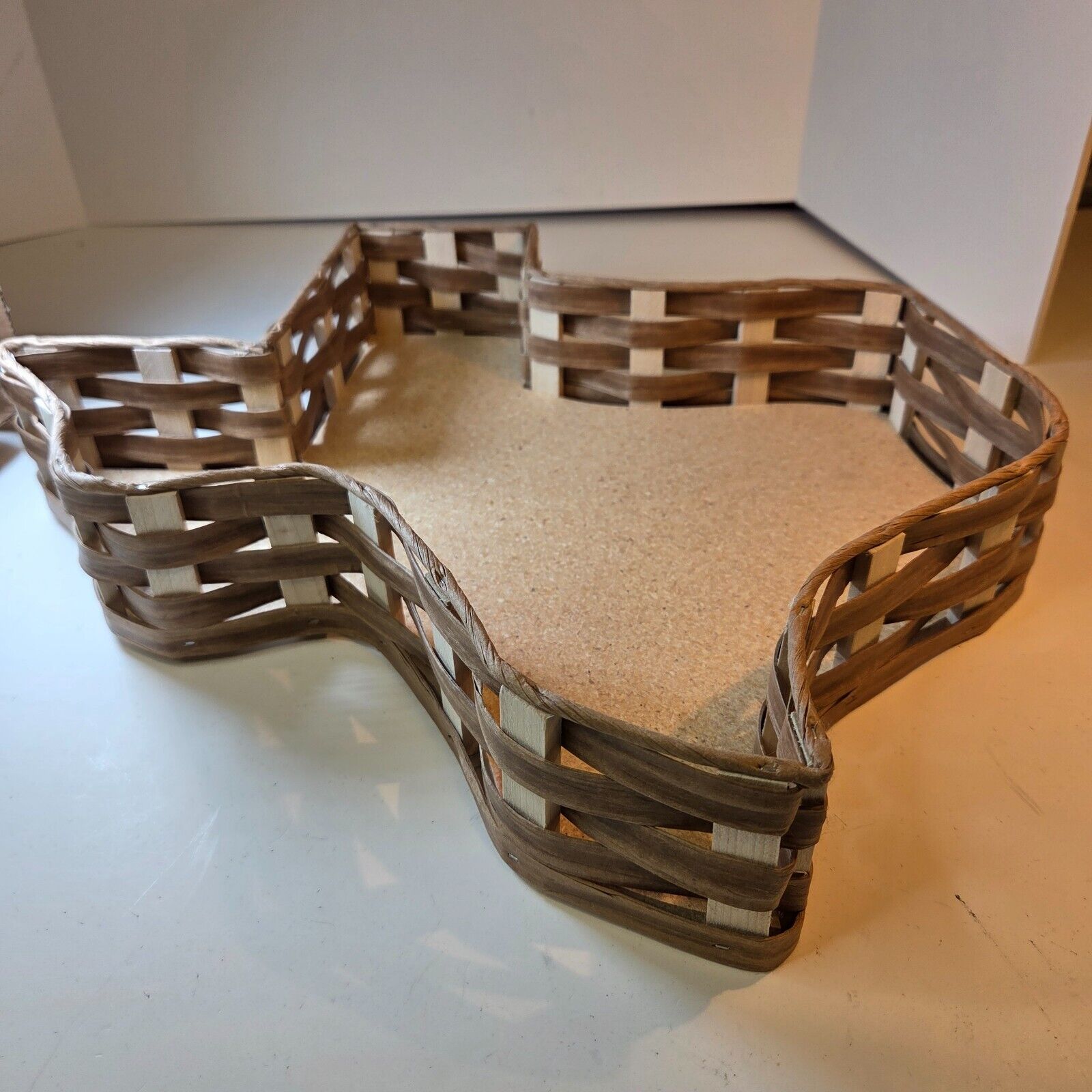Texas Shaped Woven Wooden Wicker Basket/Tray With Wood Bottom 16"