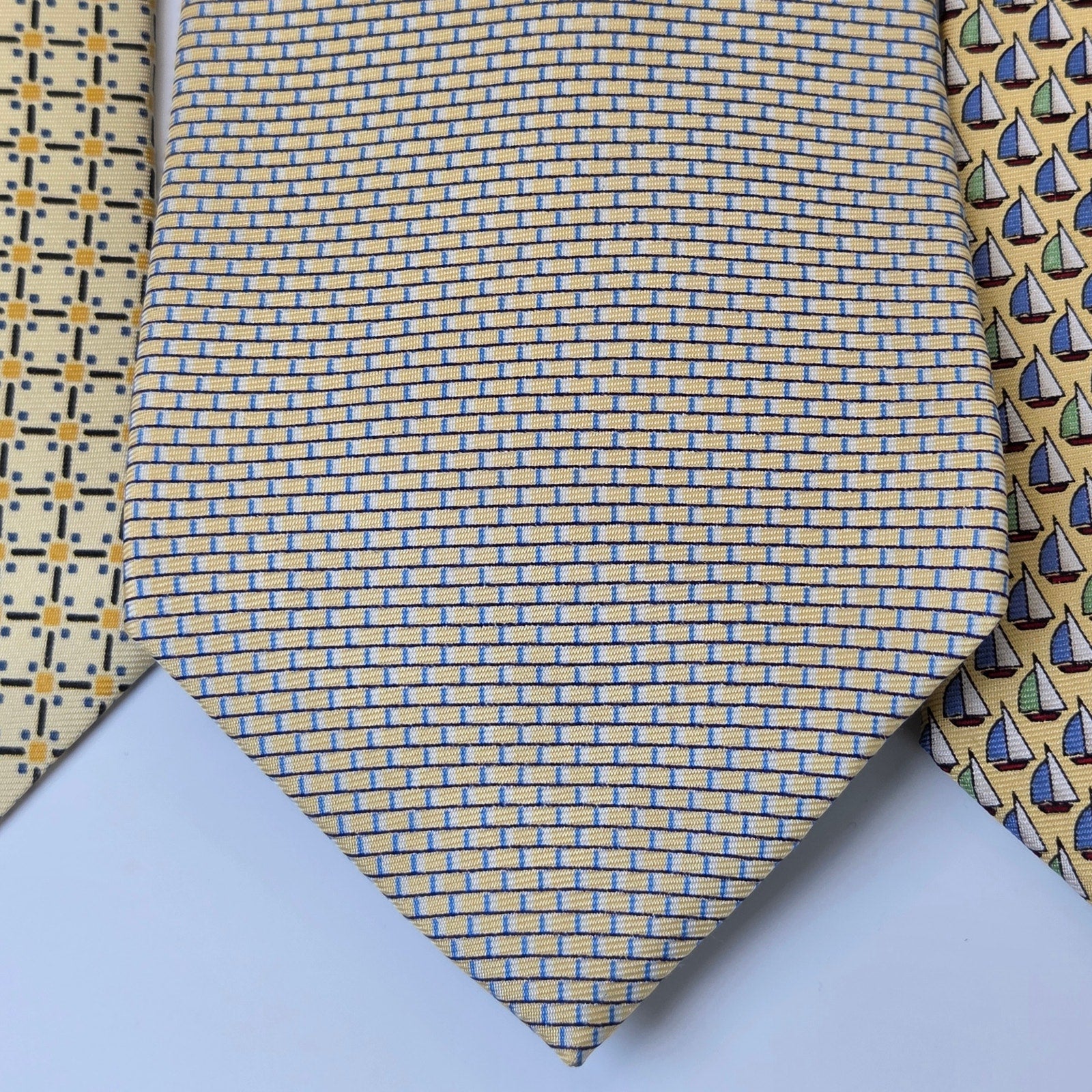 Tommy Hilfiger 4 Tie Lot Silk USA Yellow Nautical Sailboats Anchors Contrast Tip