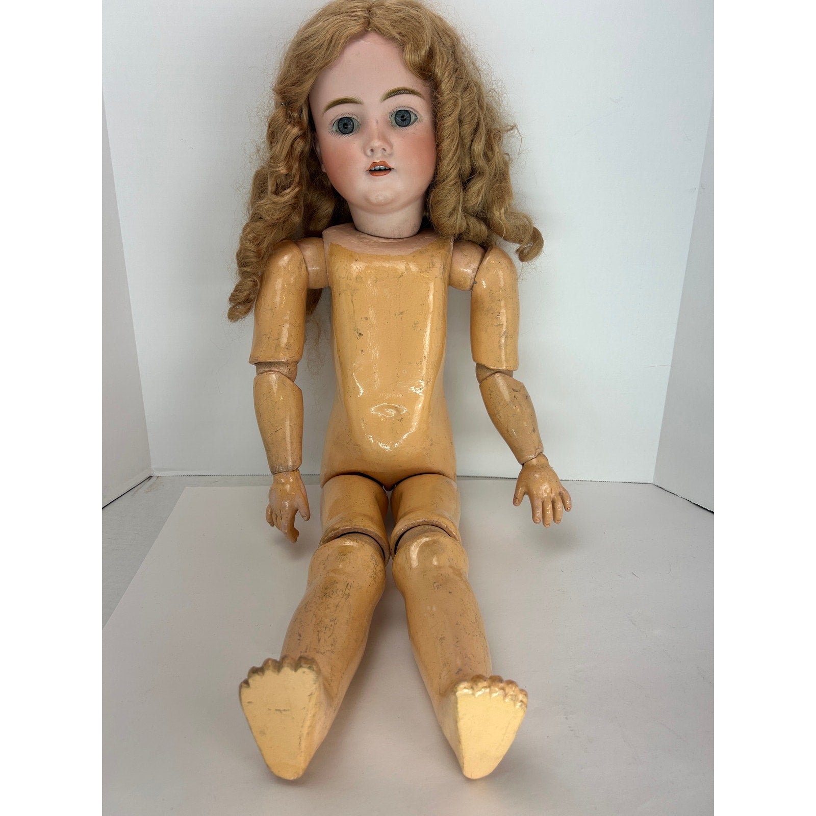 Kley & Hahn Walkure 29” bisque doll - blue sleep eyes - 4 teeth - c1900s Germany
