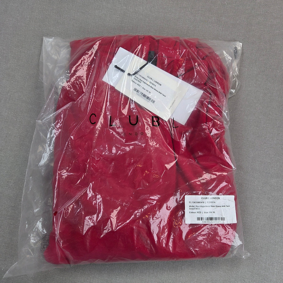 Club L London Alula Red High Neck Twist Maxi Dress UK 10 US 6 Long Sleeve NWT