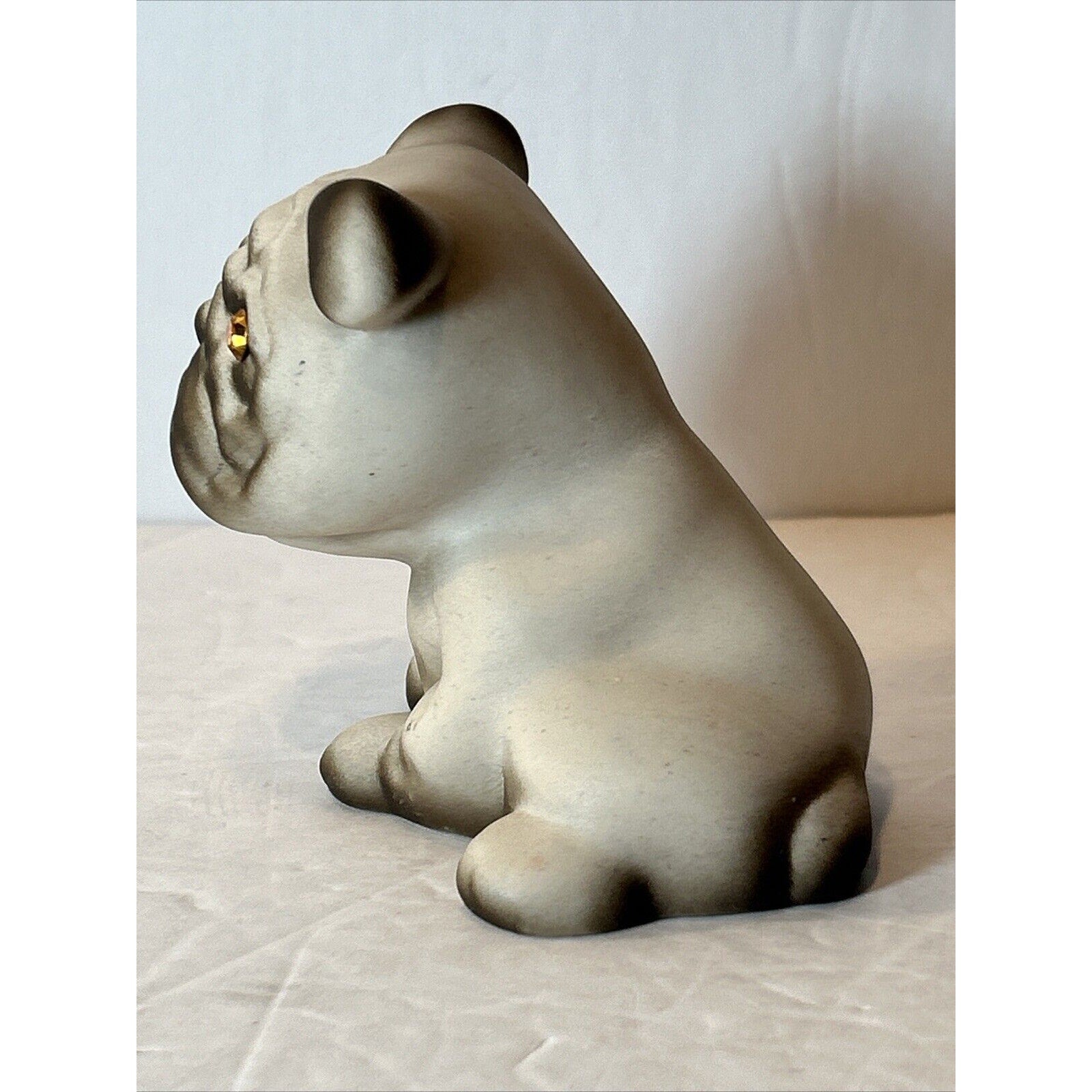 Vintage Roselane USA Bisque Bulldog Figurine Rhinestone Eyes Pottery