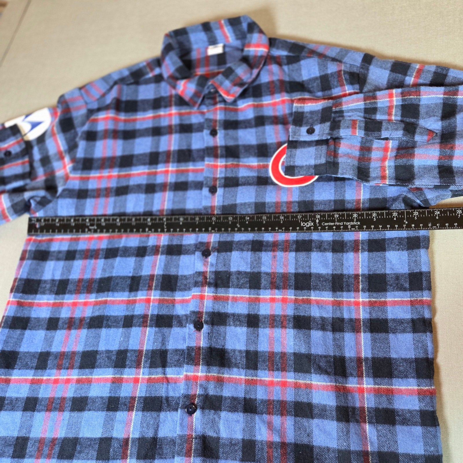 Chicago Cubs Blue Plaid Flannel Button Down Shirt XL Motorola Patch MLB
