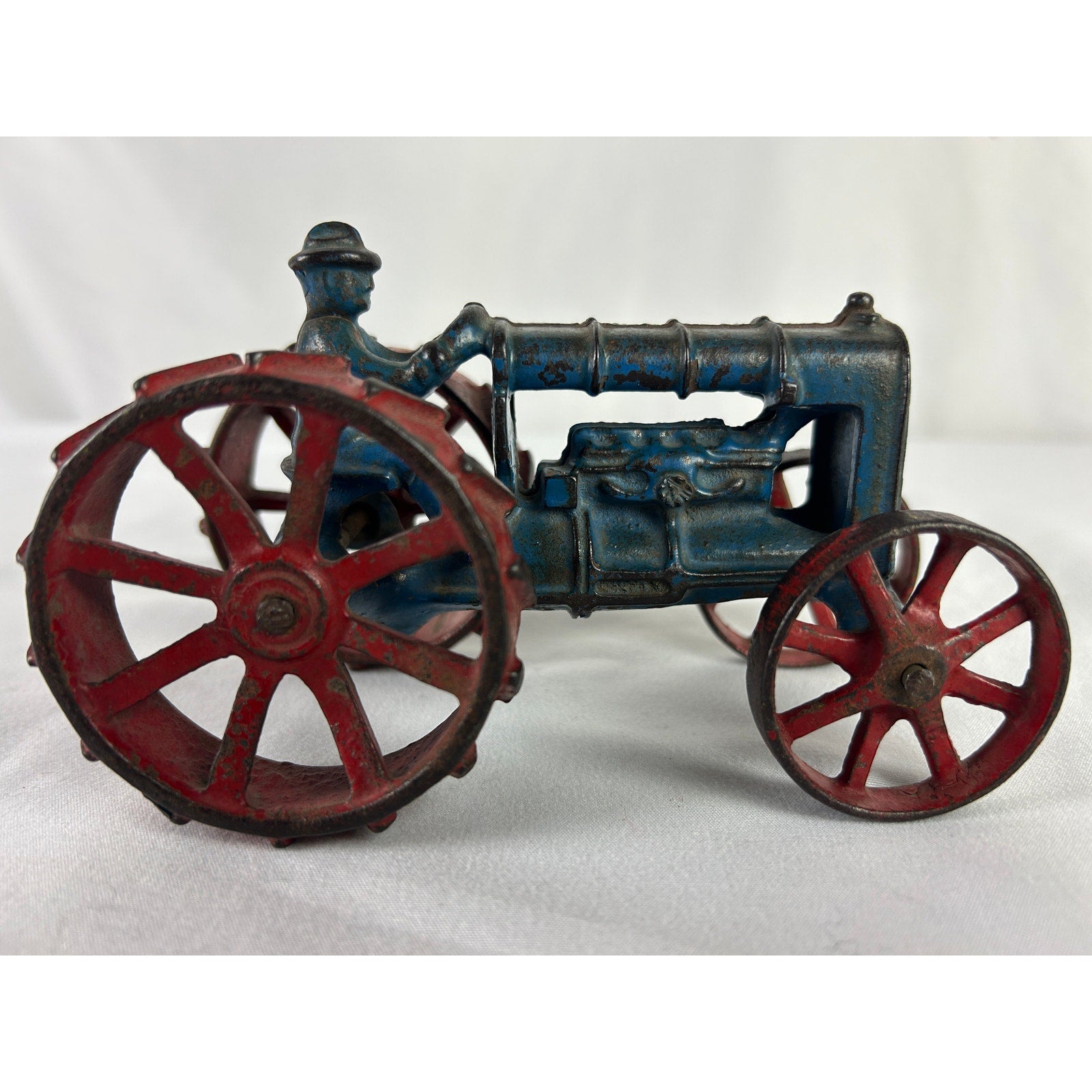 Vintage Arcade Cast Iron Farm Tractor and Plow Toy 1920s Era 11 in