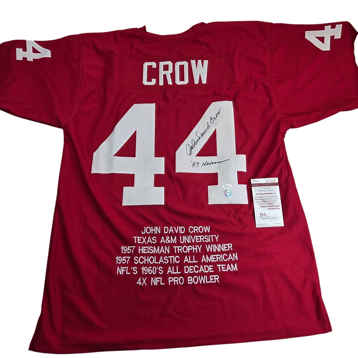 John David Crow Signed Texas A&M Stat Jersey XL JSA COA 57 Heisman Inscribed