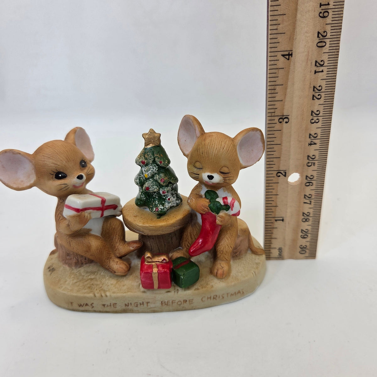Enesco Night Before Christmas Mice Figurine Tree Taiwan Holiday Decor 3"