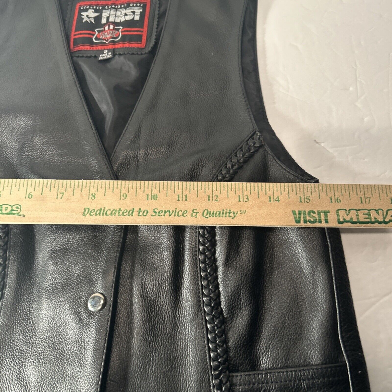 First Classic Women’s Leather Biker Vest Size Small Black Braided Lace Sides