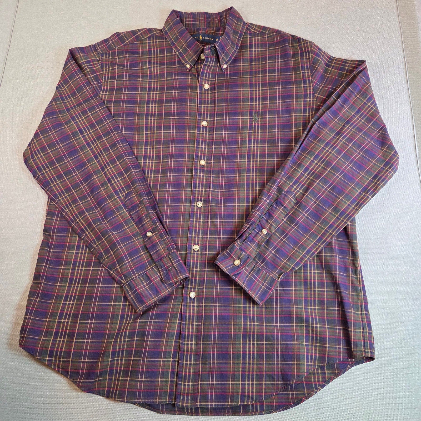 Ralph Lauren Polo XL Plaid Button Down Shirt Long Sleeve Cotton Made India