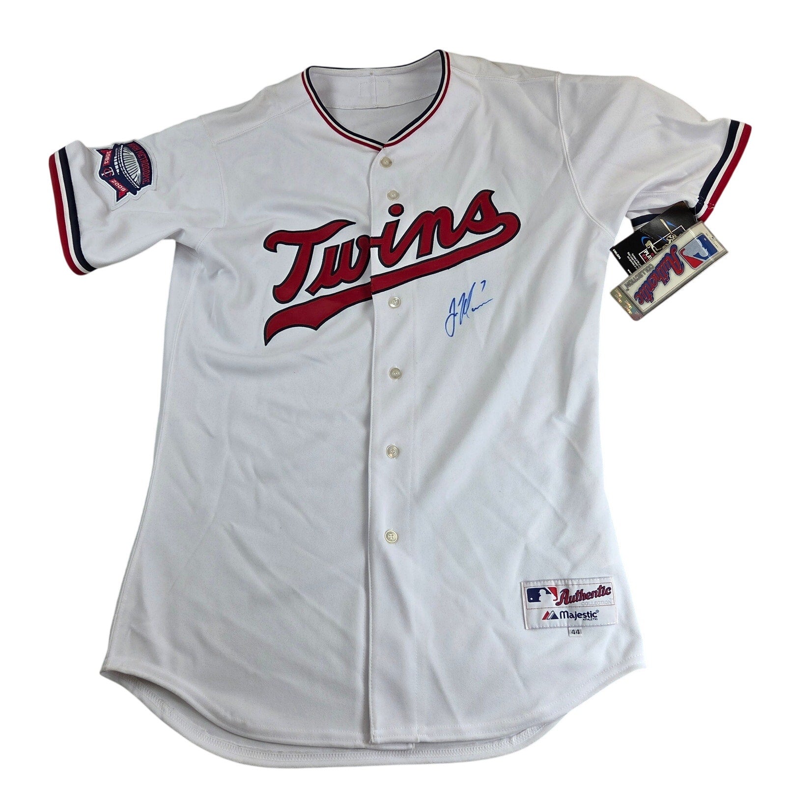 Majestic Minnesota Twins Joe Mauer Signed 2009 Metrodome Jersey Size 44 NWT