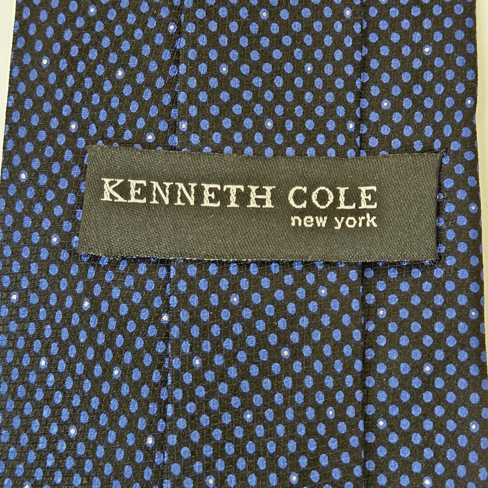 Kenneth Cole New York Silk Tie Blue Black Dot 4” Classic 58" Made in Korea