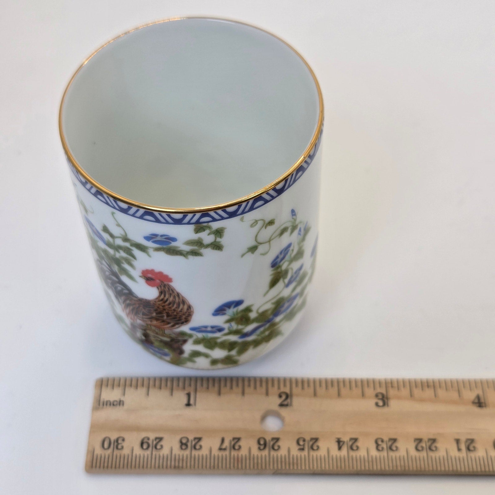 Franklin Porcelain 1985 Rooster Morning Glories Flower Bird Series Cup Japan