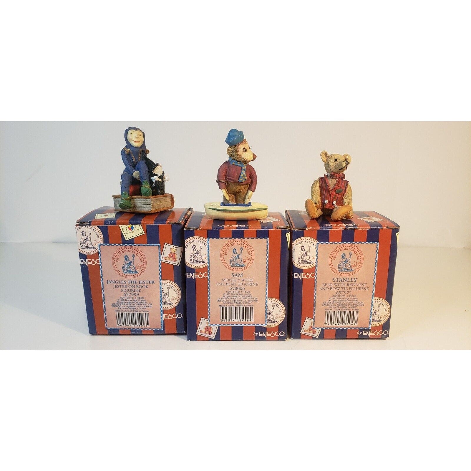 Enesco Pennywhistle Lane Lot of 3 - Stanley Bear, Jangles the Jester, Sam Monkey