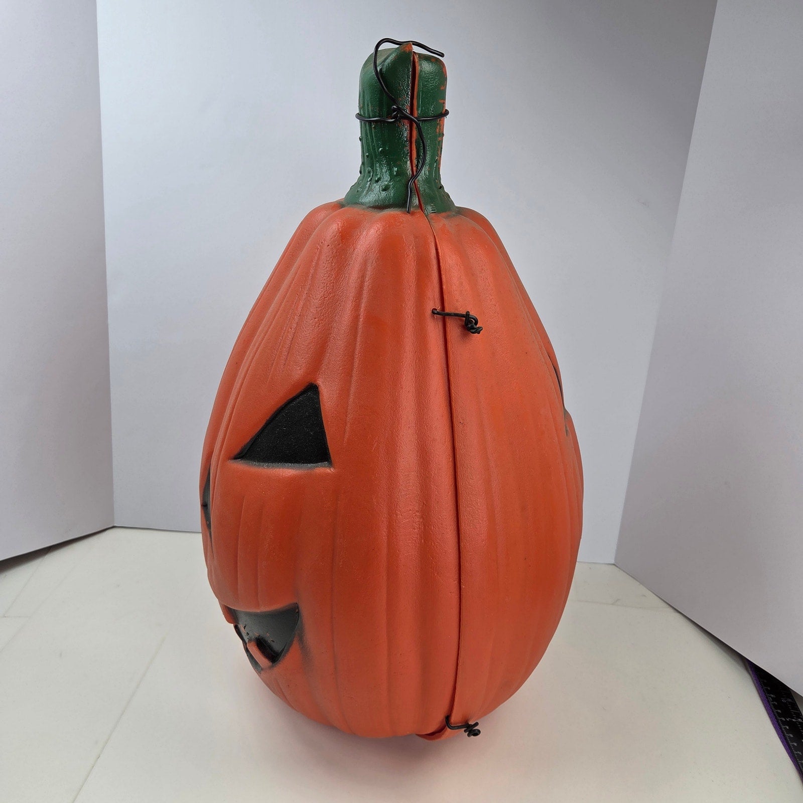 Vintage 22" Blow Mold Jack O Lantern Pumpkin 2 Piece Halloween Unmarked