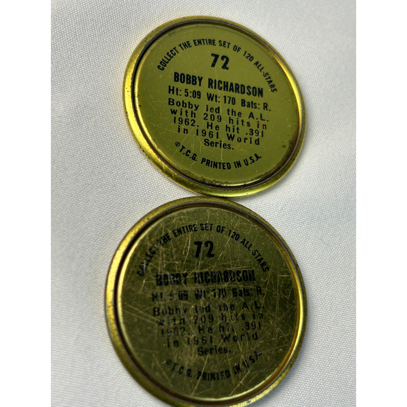 1964 Topps Metal Baseball Coin Yankees Howard Richardson Downing