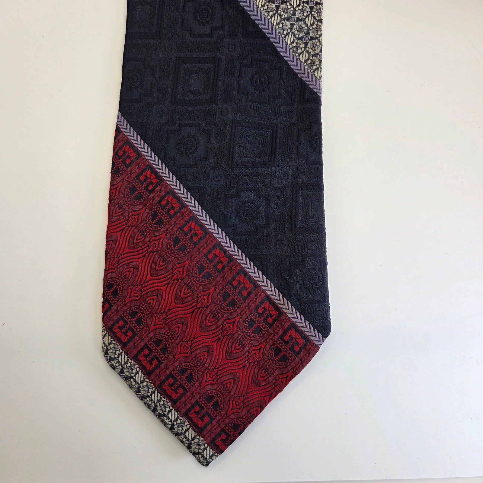 Vintage 1970s Dacron Wide Polyester Tie Red Navy Diagonal Retro 3.75”