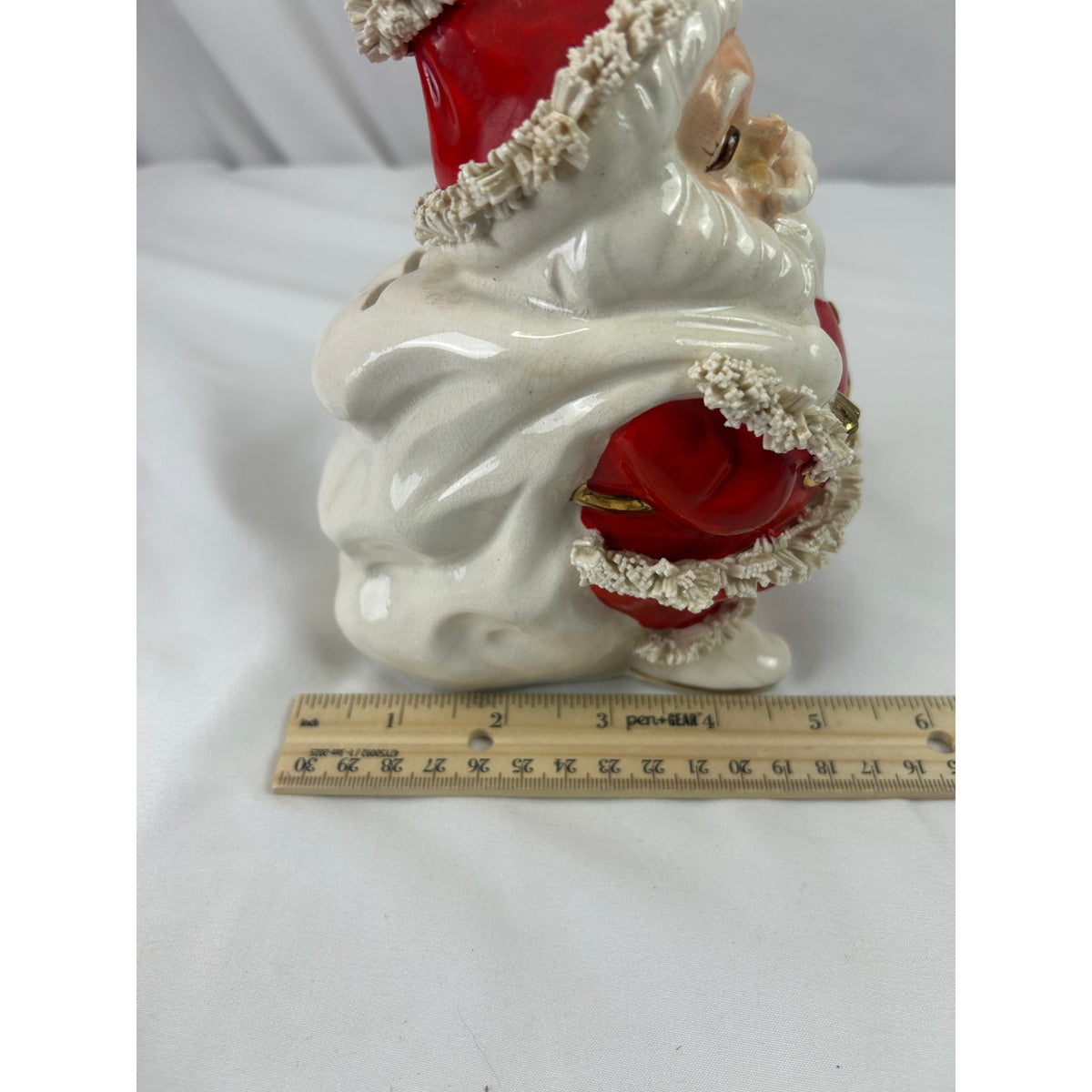 Vintage 1950s Ceramic Spaghetti Trim Santa Claus Coin Bank Japan Christmas