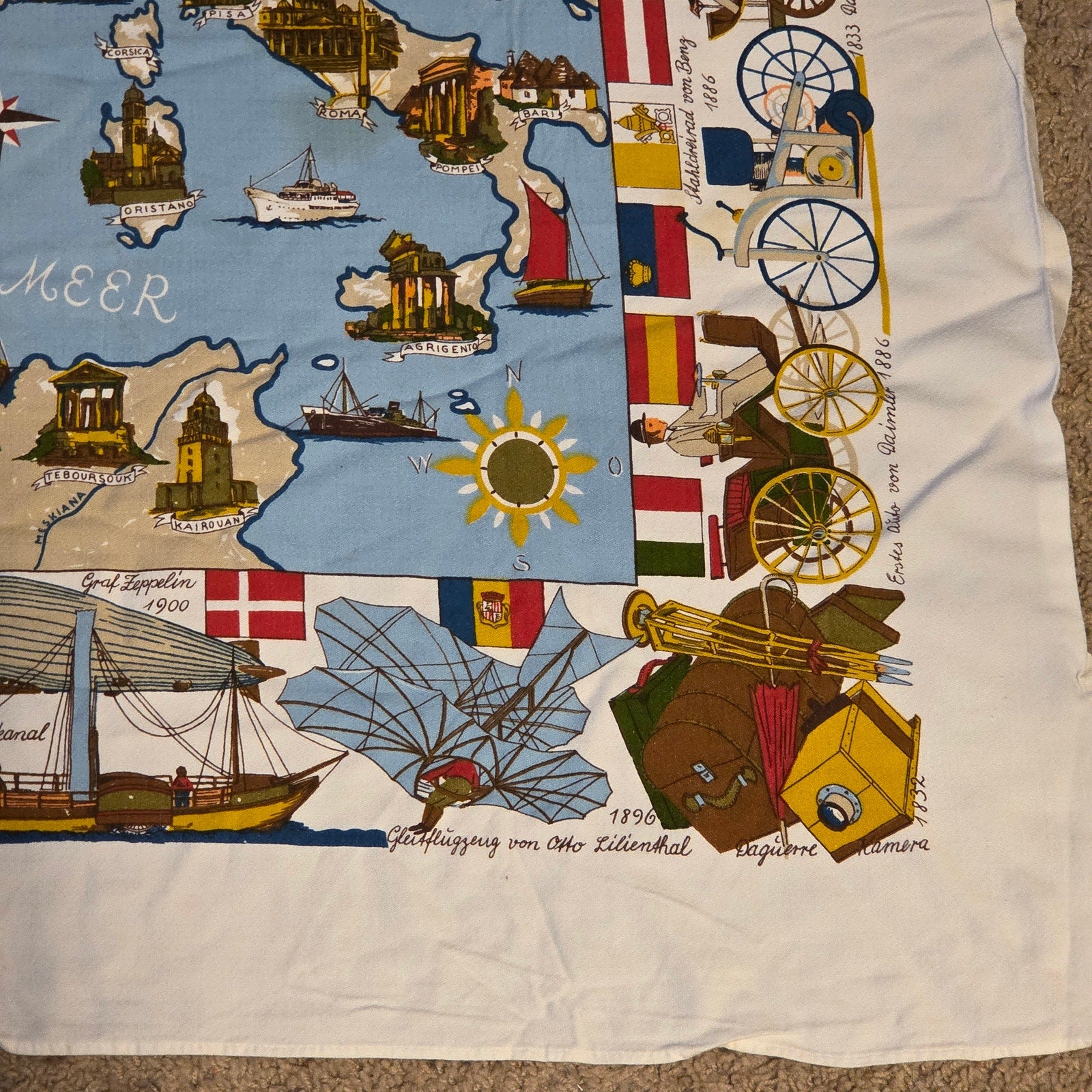 Vintage Europe Map Textile Tieltjet Viscose Wall Hanging 57x45”