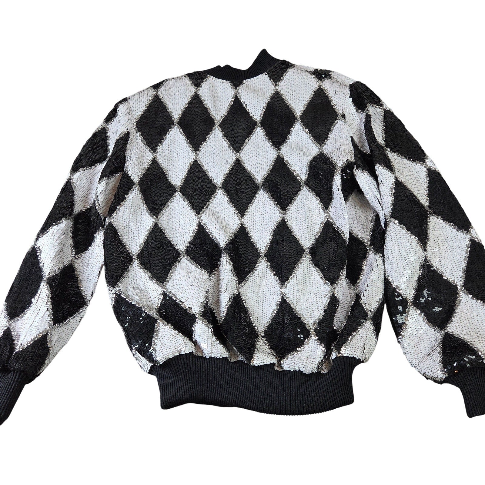Gantos Vintage 90s Silk Sequin Harlequin Bomber Jacket Womens S India