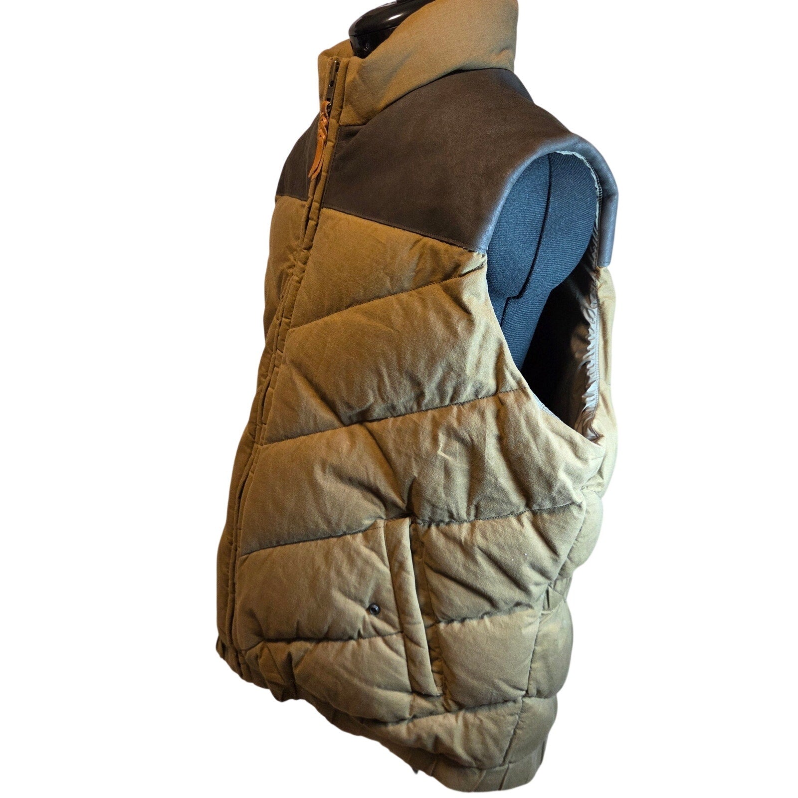 Filson Women's Down Vest XXL Antique Bronze Calfskin Leather Goose Down Puffer