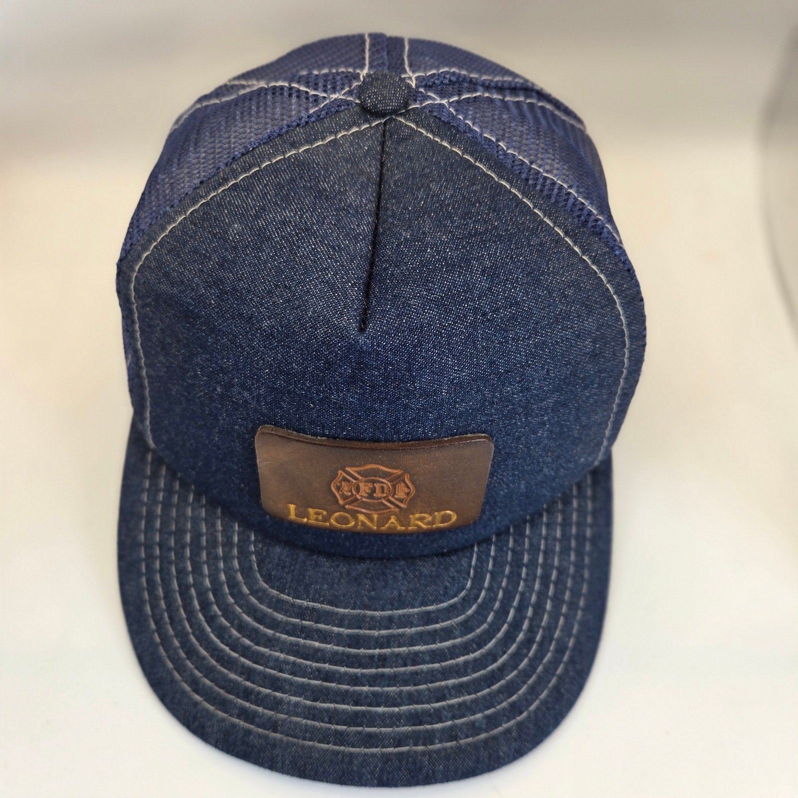 Vintage Leonard FD Fire Department Mesh Snapback Trucker Hat Designer Award