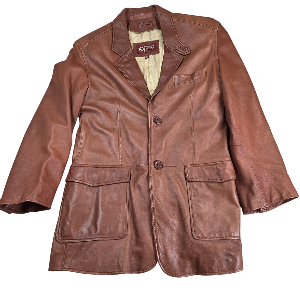 Wilsons Leather Men's L Brown Genuine Leather Blazer Sport Coat Jacket Lined