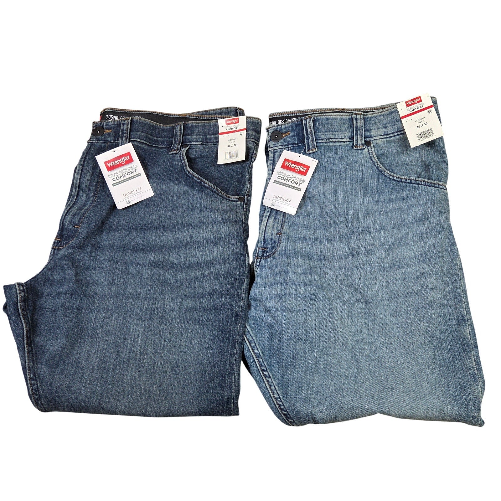 Wrangler Unlimited Comfort Taper Fit Flex Jeans Lot 2 Pair Mens 46x30 NWT