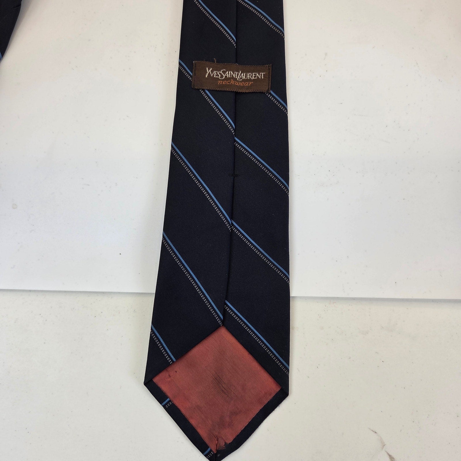 Vintage Yves Saint Laurent YSL Striped Necktie Embroidered Logo 56" x 3"