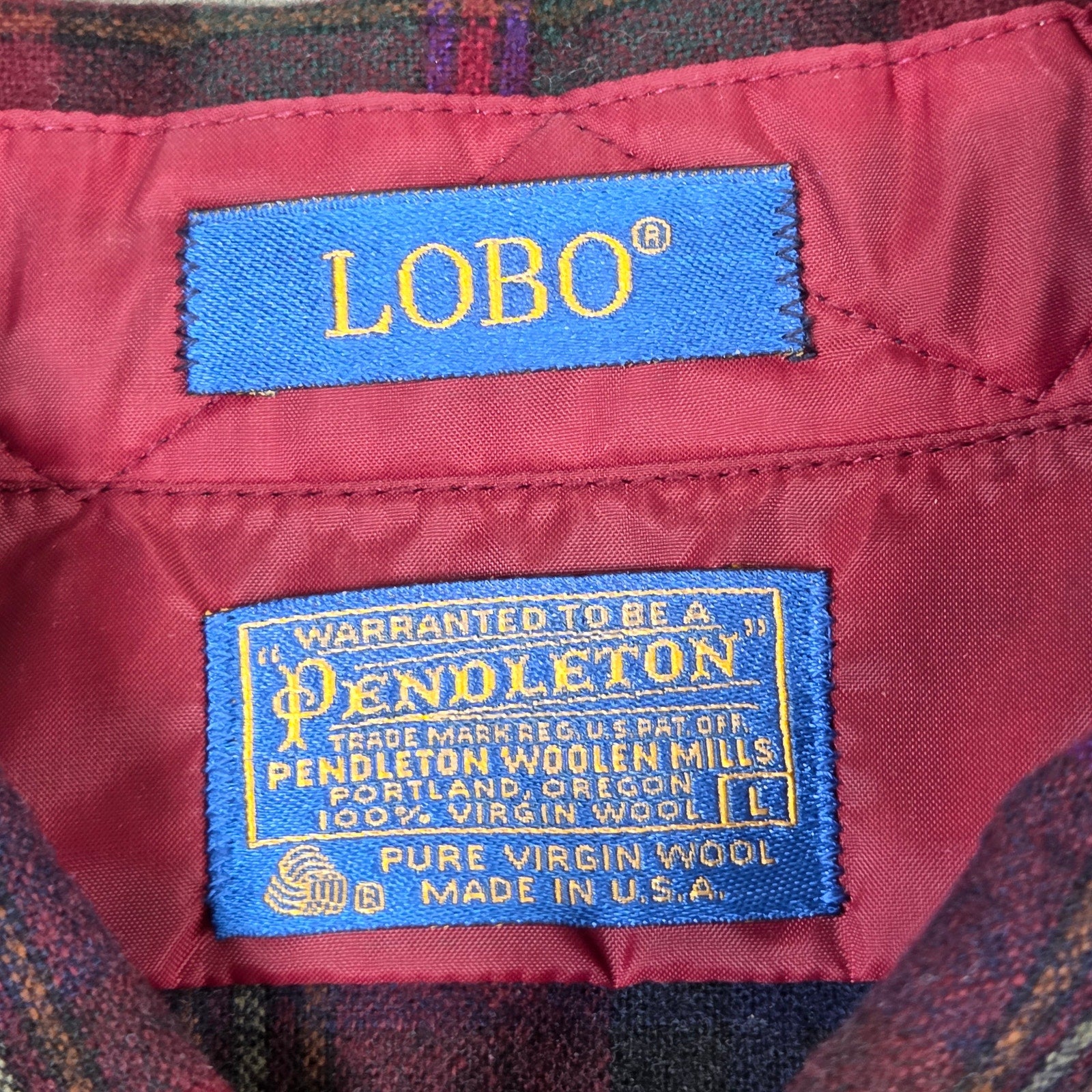 Pendleton Lobo Virgin Wool Plaid Button Down Shirt USA Mens Large Vintage