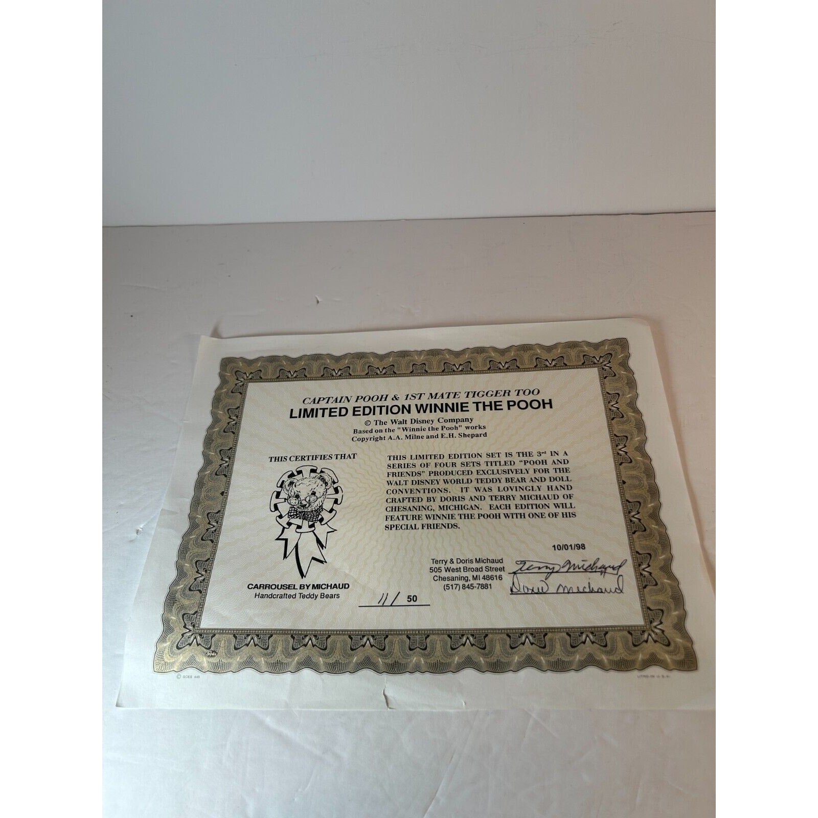 Disney Captain Pooh & 1st Mate Tigger Too LE 11/50 Box & COA 1998 Rare Set